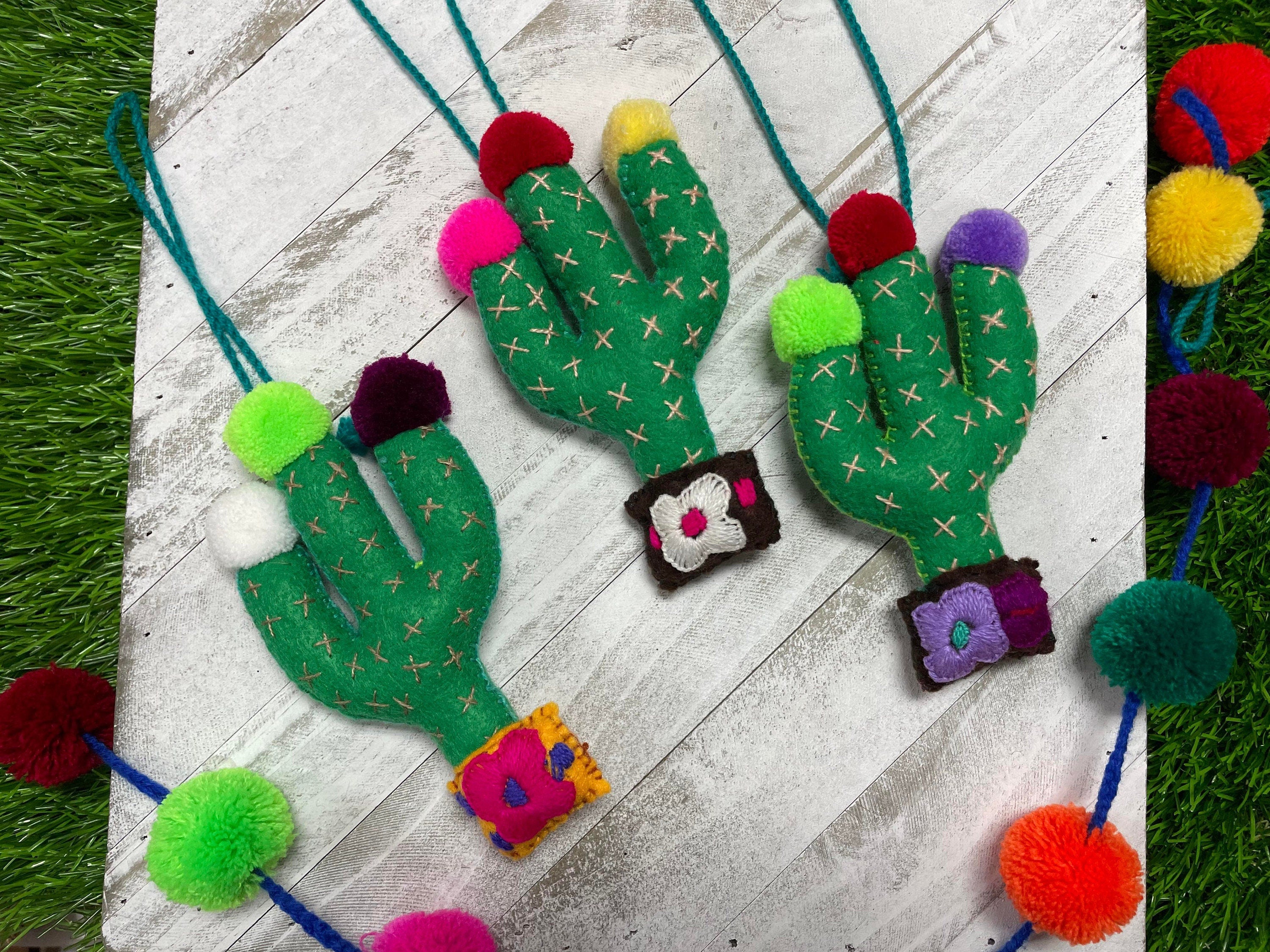 Image of Artisan Handmade Cactus PomPom Charms - Handmade Charms - Ornament Charms - Car Decor