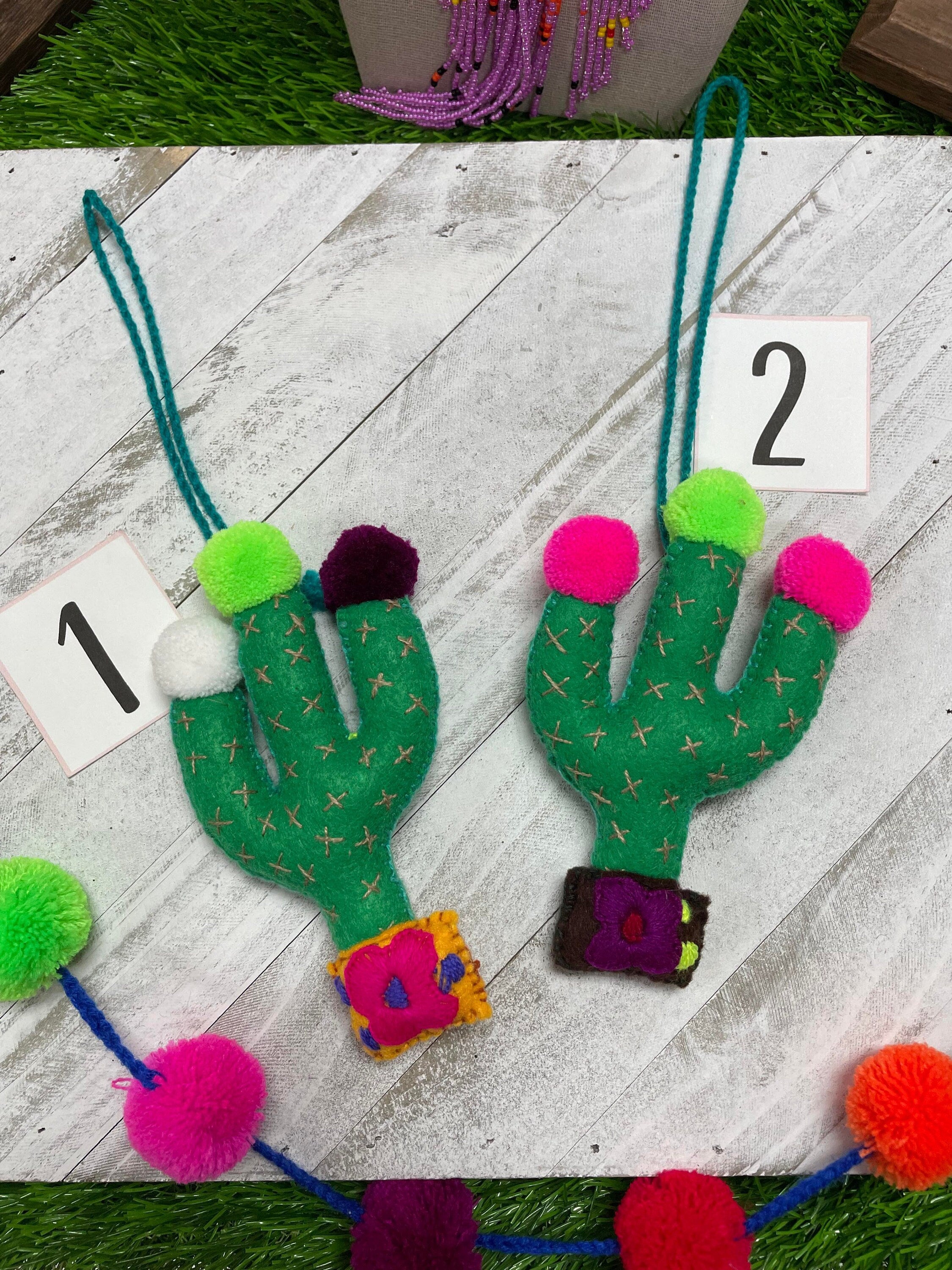 Image of Artisan Handmade Cactus PomPom Charms - Handmade Charms - Ornament Charms - Car Decor