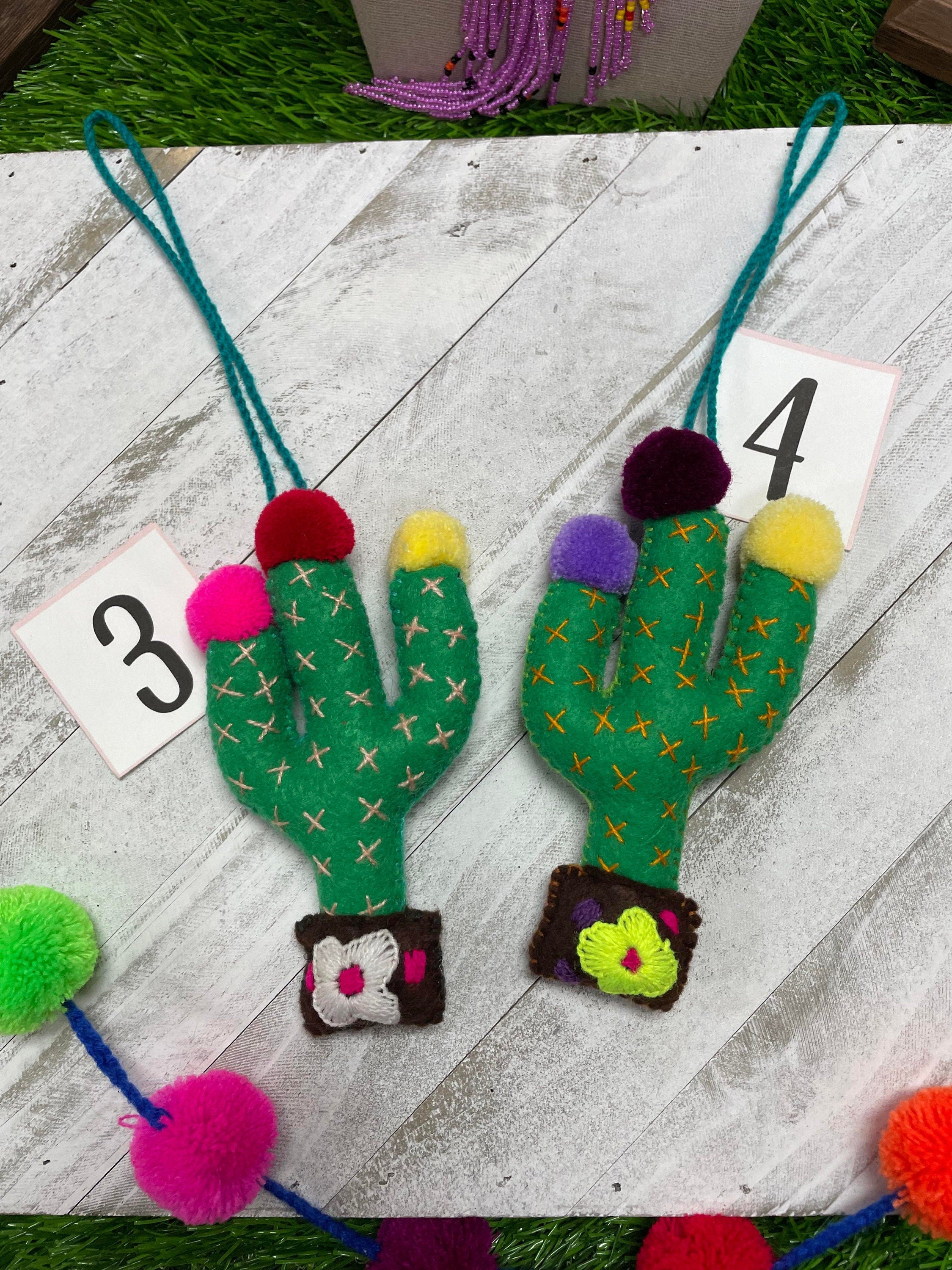 Image of Artisan Handmade Cactus PomPom Charms - Handmade Charms - Ornament Charms - Car Decor