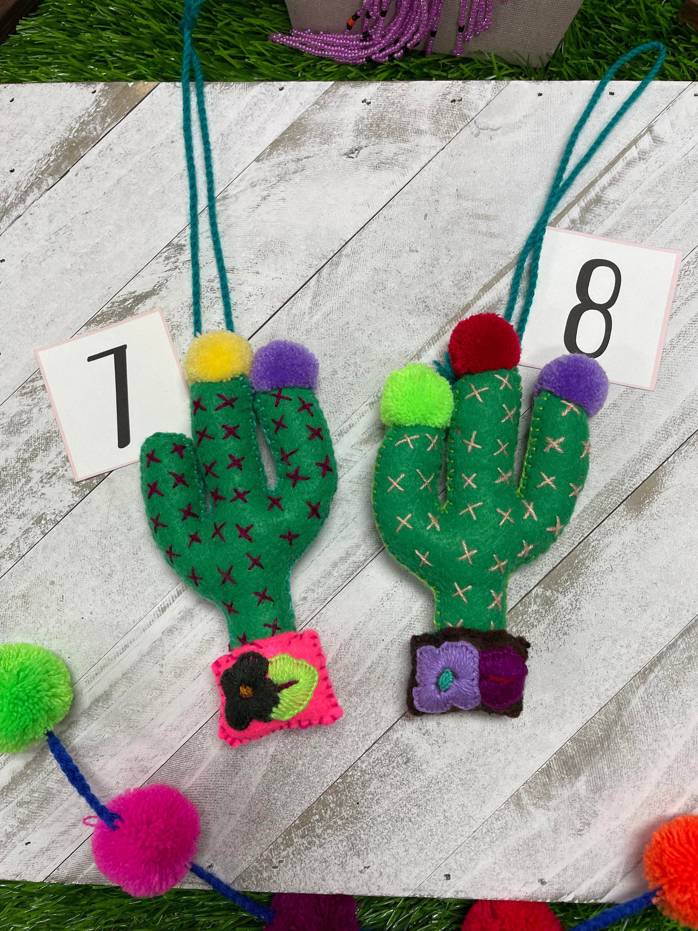 Image of Artisan Handmade Cactus PomPom Charms - Handmade Charms - Ornament Charms - Car Decor