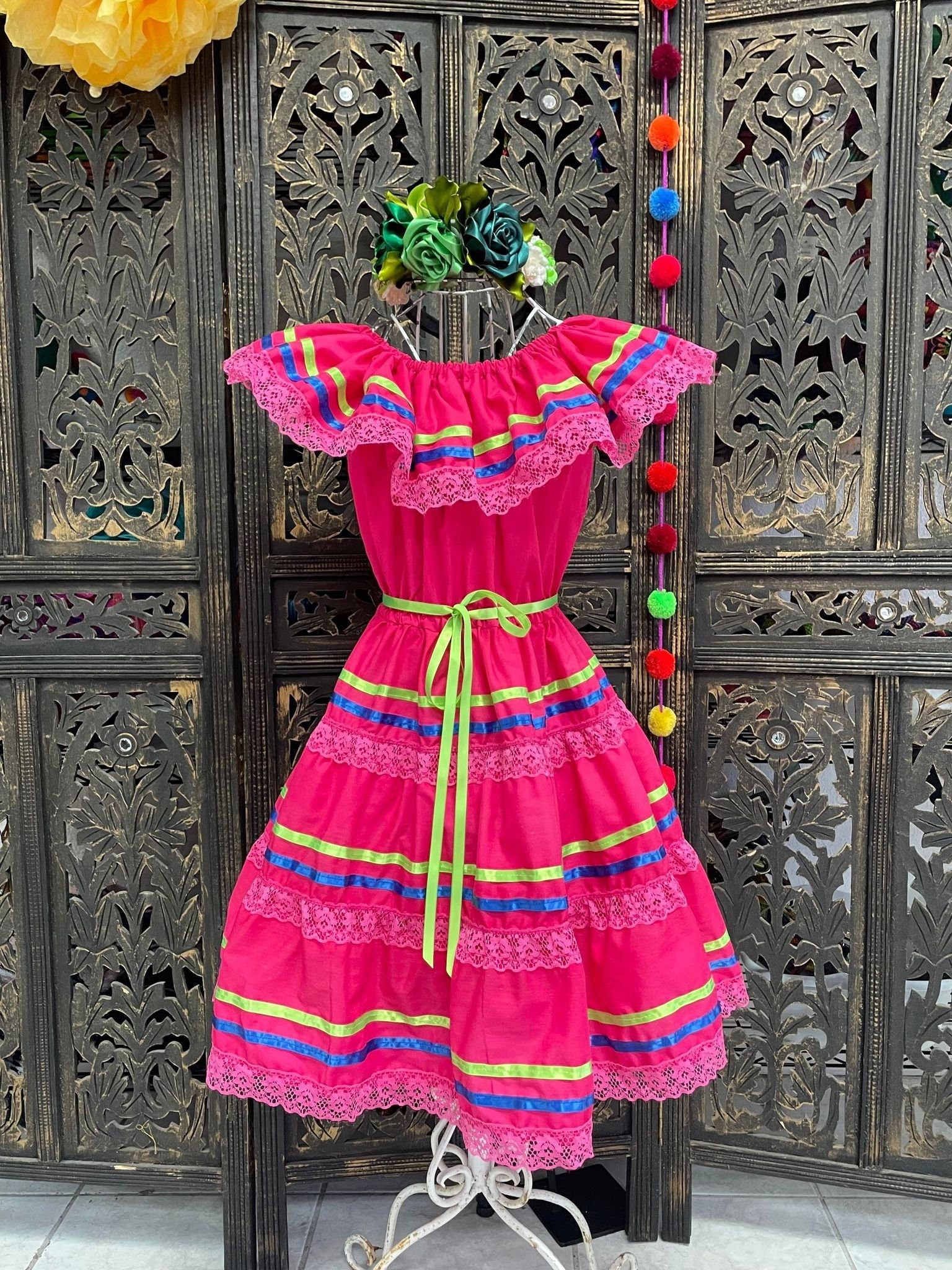 Image of Ready to Ship Fiesta Dress - Girls Halloween Costume - Handmade Mexican Dress