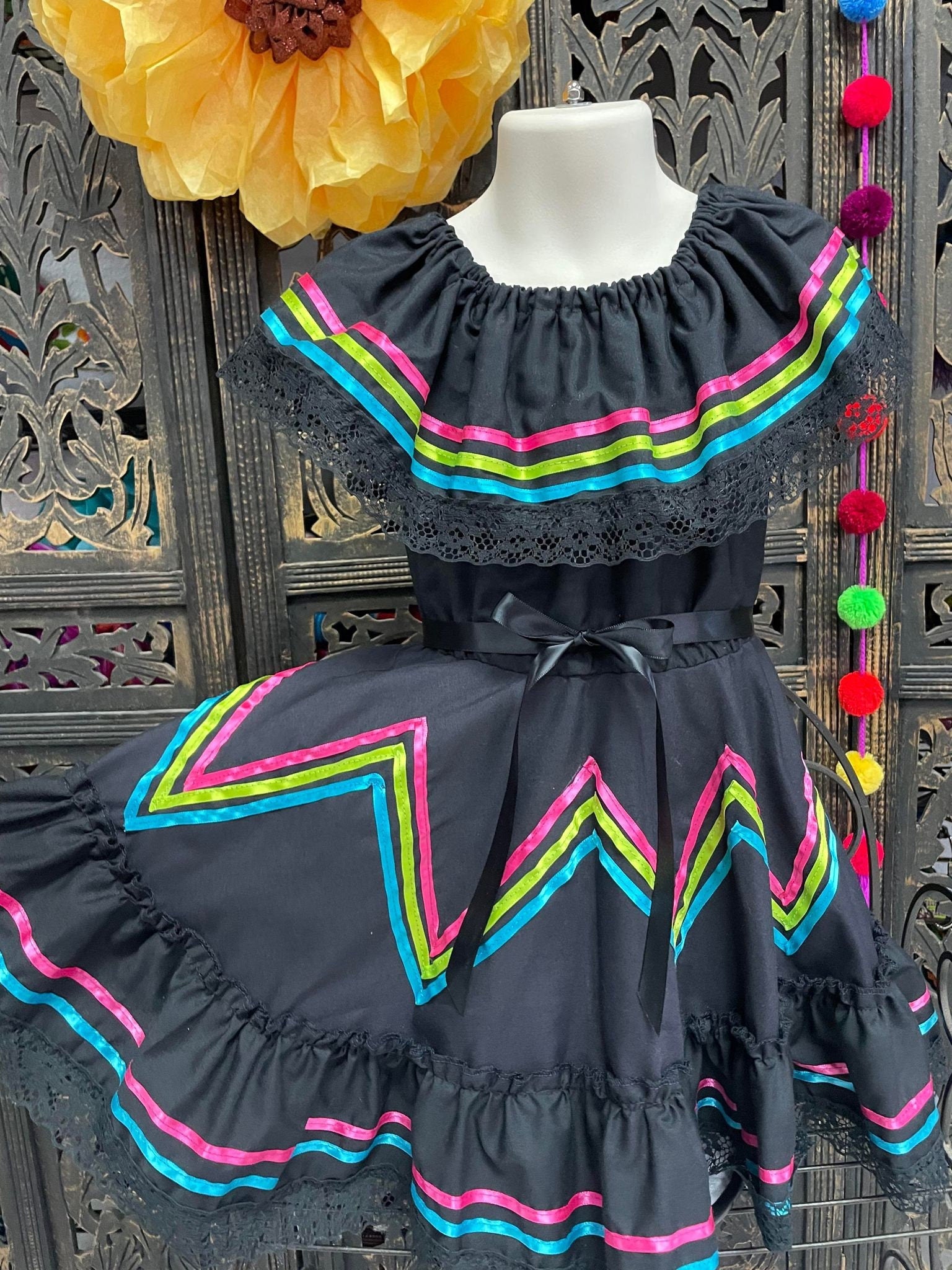 Image of Ready to Ship Fiesta/Estrella Dress - Girls Halloween Costume - Handmade Mexican Dress