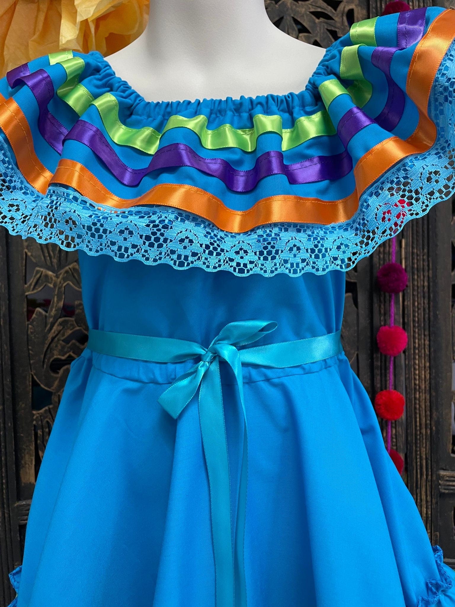 Image of Ribbon Fiesta Dress - Girls Halloween Costume - Handmade Mexican Dress
