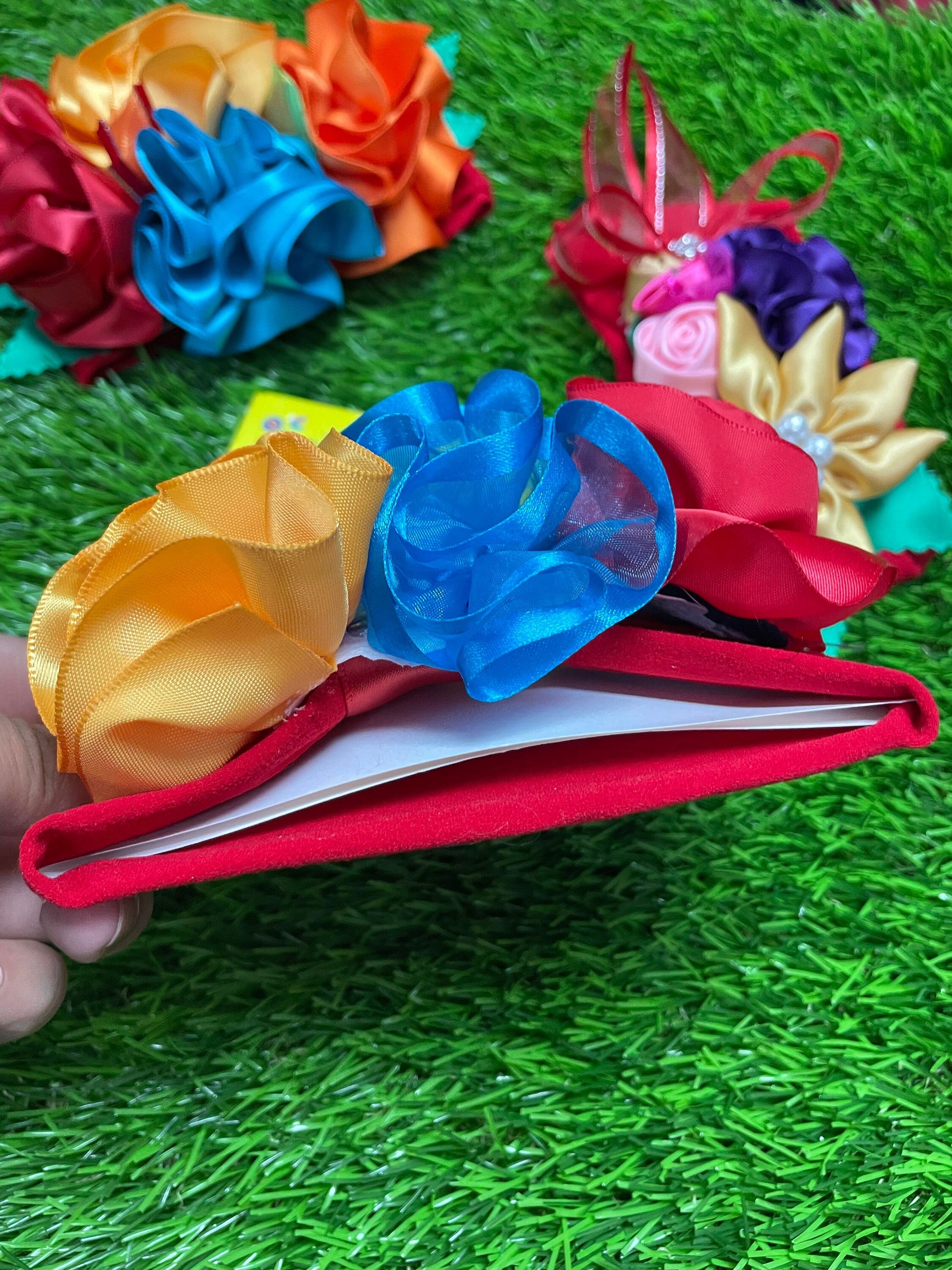 Image of Handmade Soft Baby Headband - Floral Handmade Ribbon Headband - Red Headband