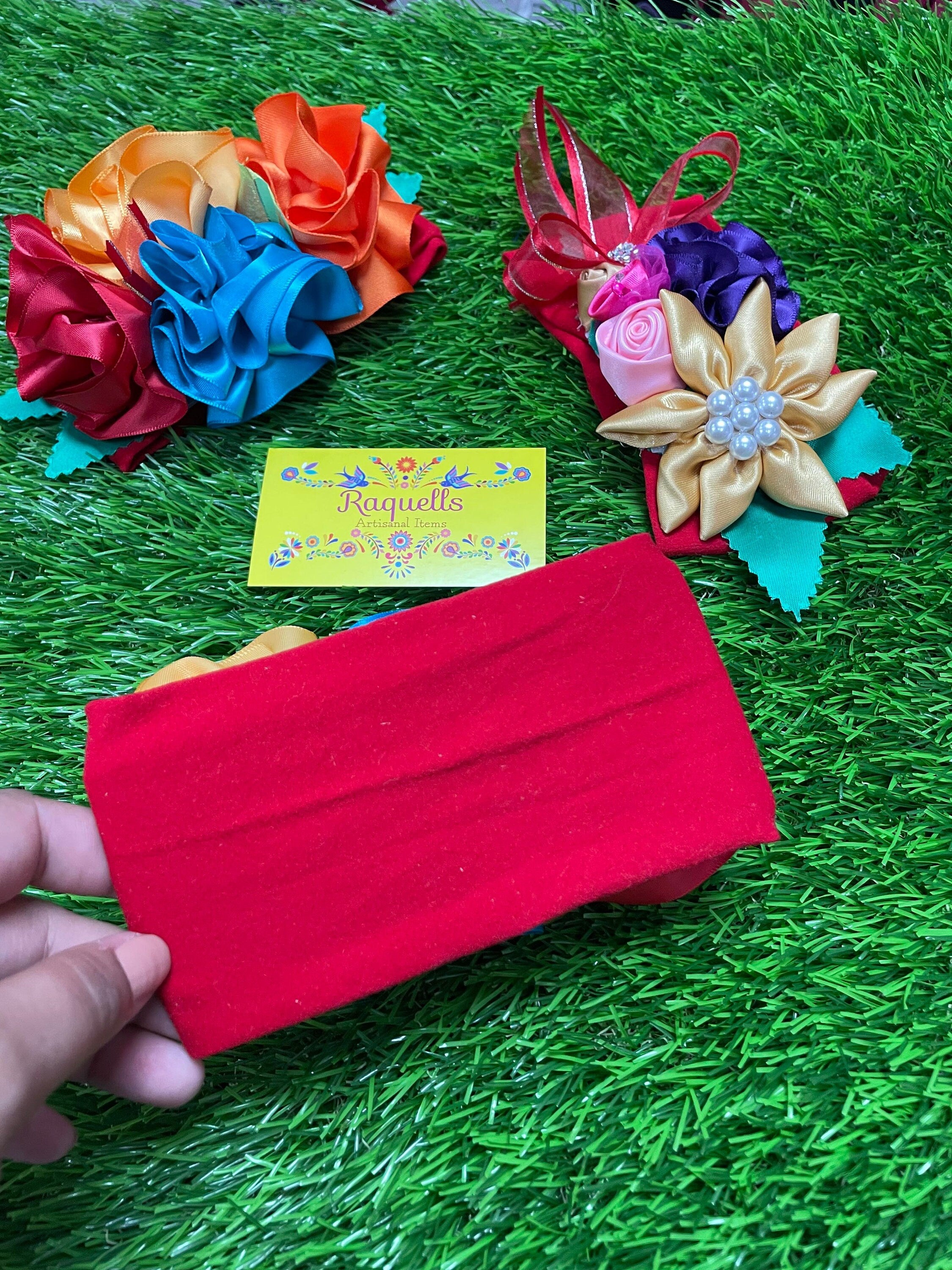 Image of Handmade Soft Baby Headband - Floral Handmade Ribbon Headband - Red Headband