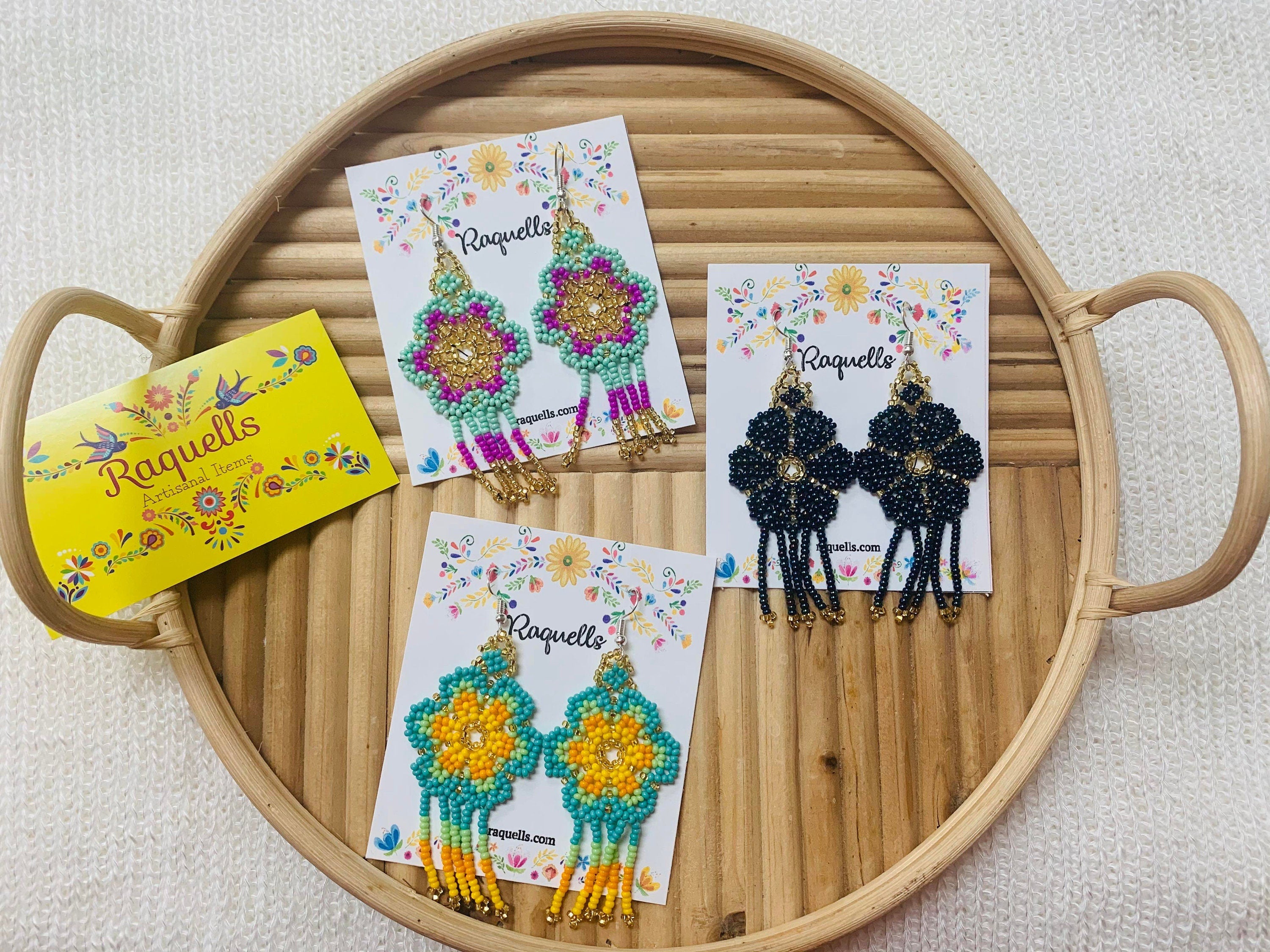 Image of Beautiful Hand Beaded Artisanal Earrings - Beaded Earrings From Chiapas, Mexico