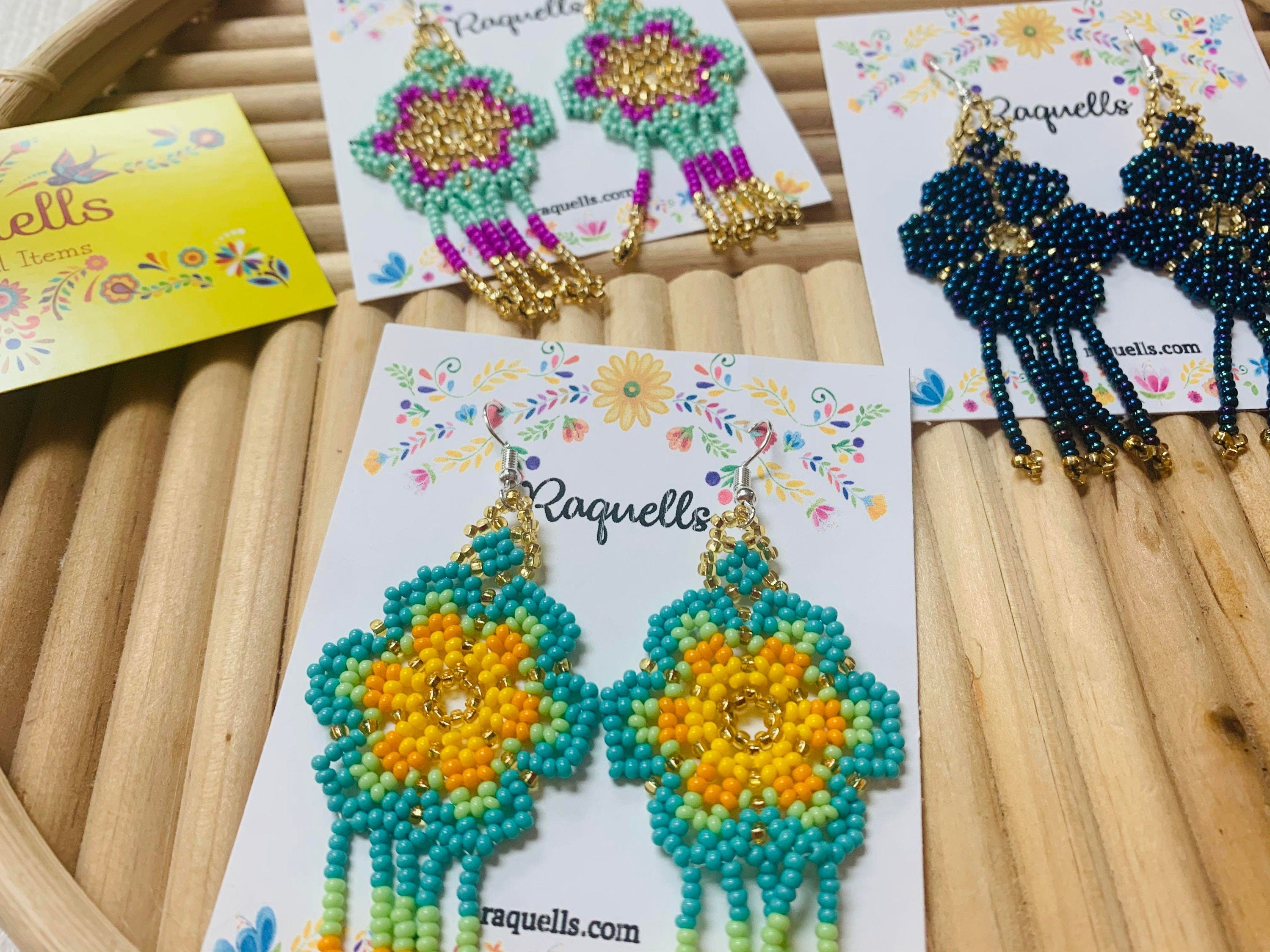 Image of Beautiful Hand Beaded Artisanal Earrings - Beaded Earrings From Chiapas, Mexico