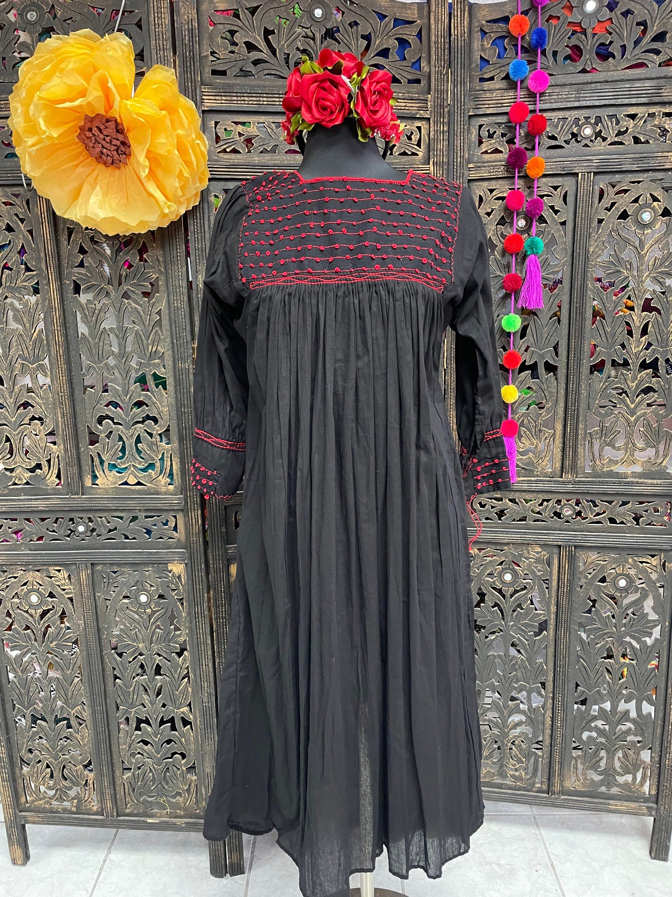 Image of Beautiful Handmade Mexican Embroidered Halloween Dress - Loose Fit Dress - Small/Medium