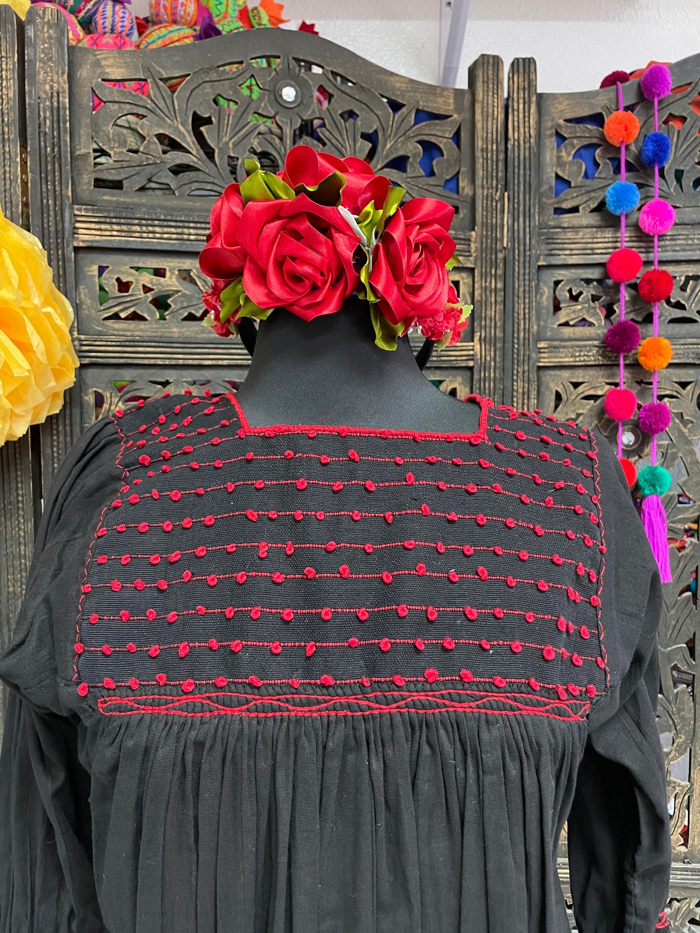 Image of Beautiful Handmade Mexican Embroidered Halloween Dress - Loose Fit Dress - Small/Medium