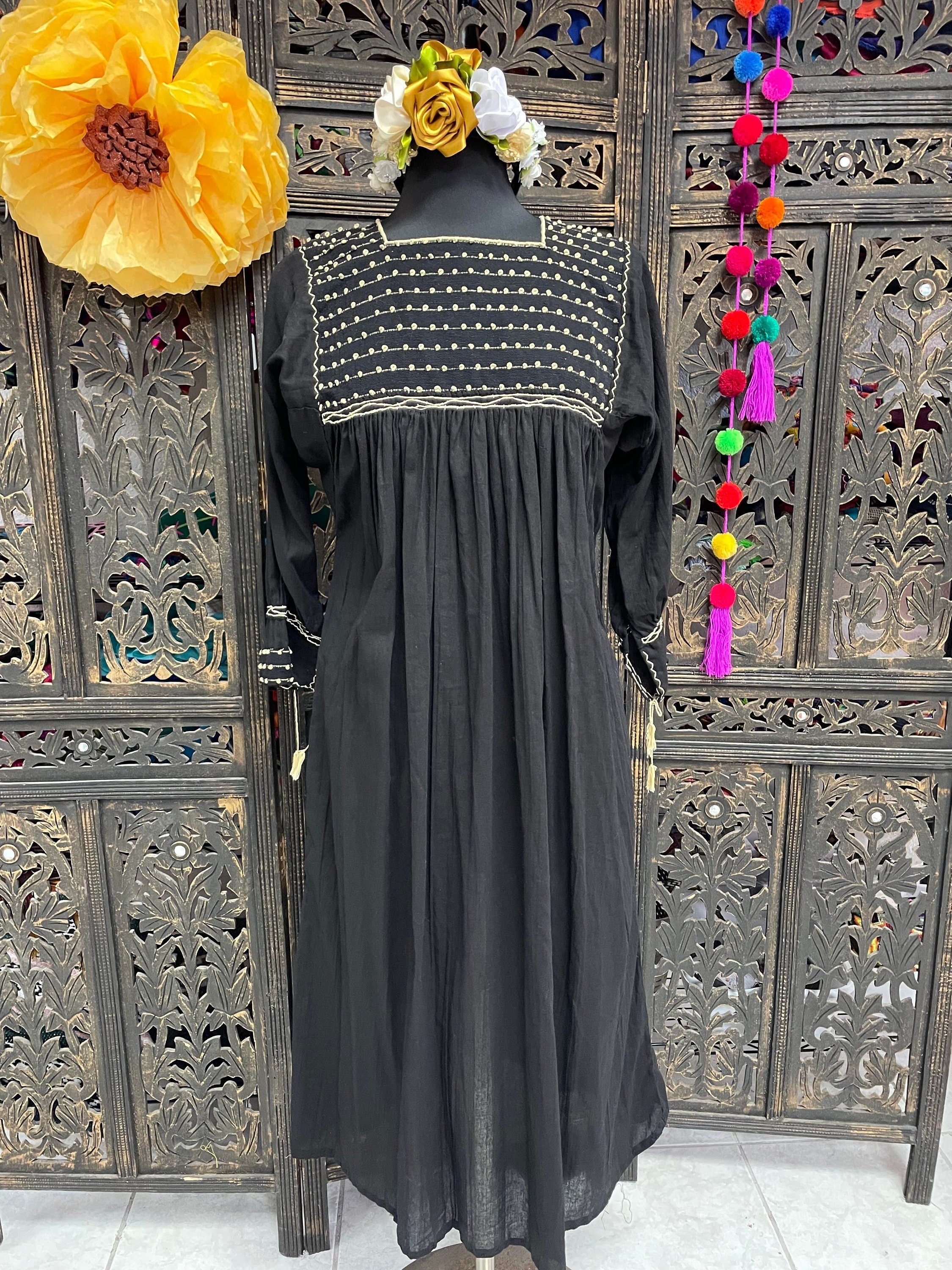 Image of Beautiful Handmade Mexican Embroidered Halloween Dress - Loose Fit Dress - Small/Medium
