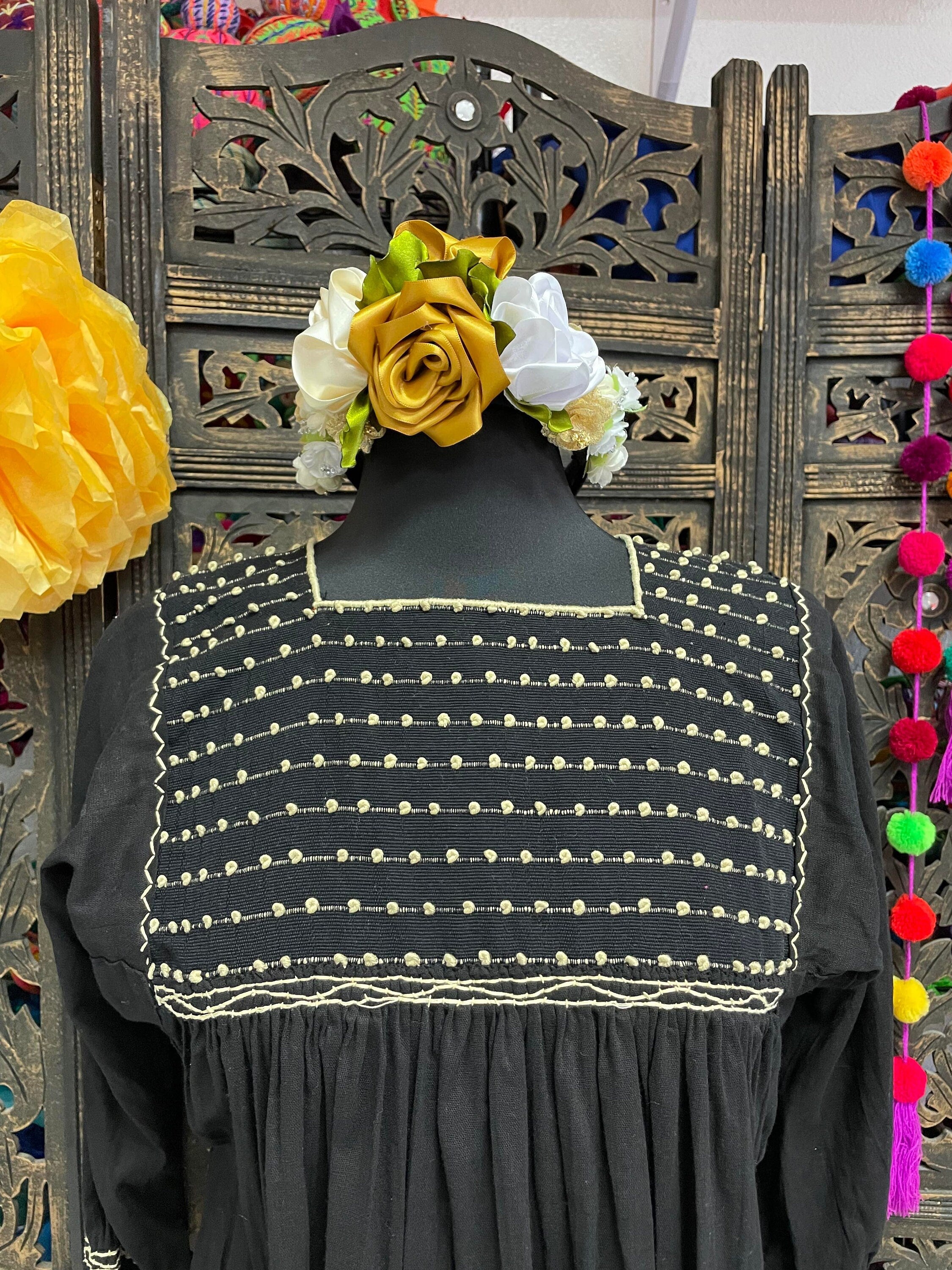 Image of Beautiful Handmade Mexican Embroidered Halloween Dress - Loose Fit Dress - Small/Medium