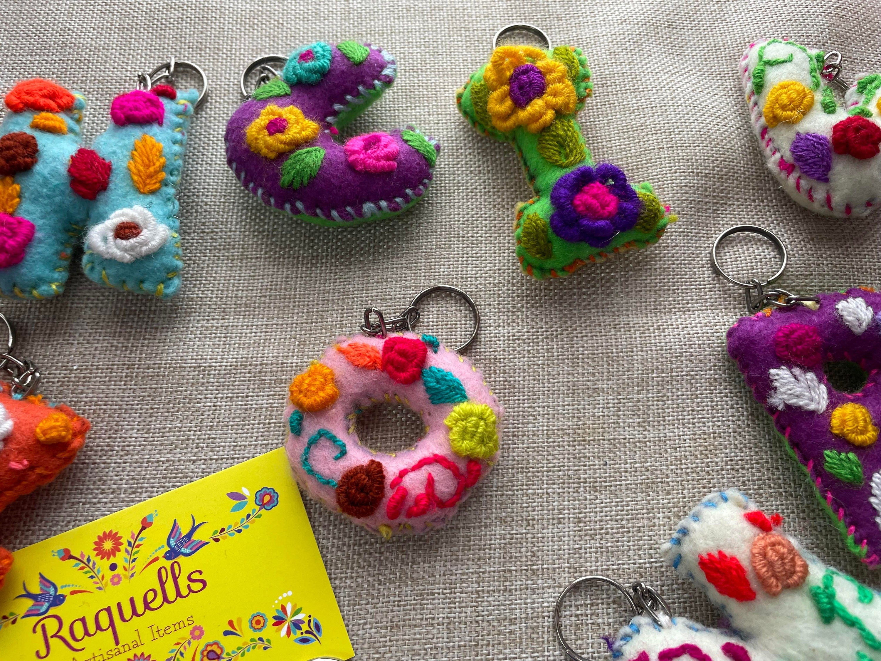 Embroidered Letter Keychain - Artisanal Initial Keychain