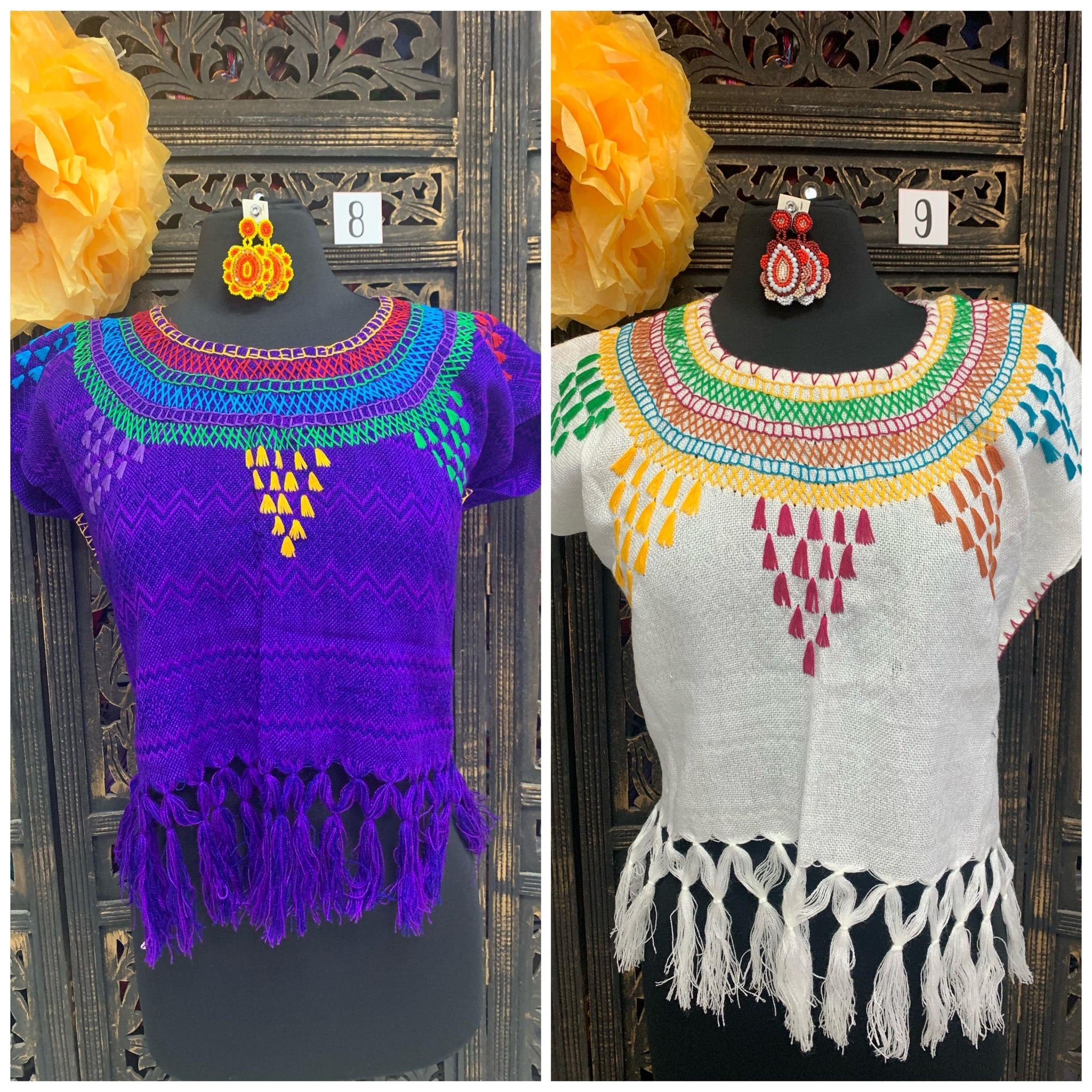 Image of Artisanal Fringe Top - Mexican Fringe Blouse Large Size