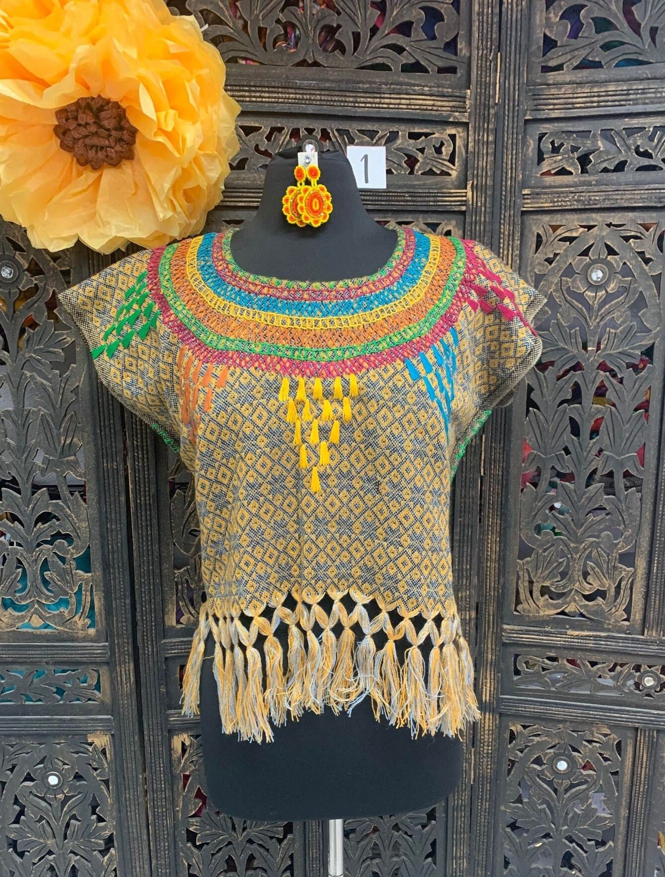 Image of Artisanal Fringe Top - Mexican Fringe Blouse Large Size