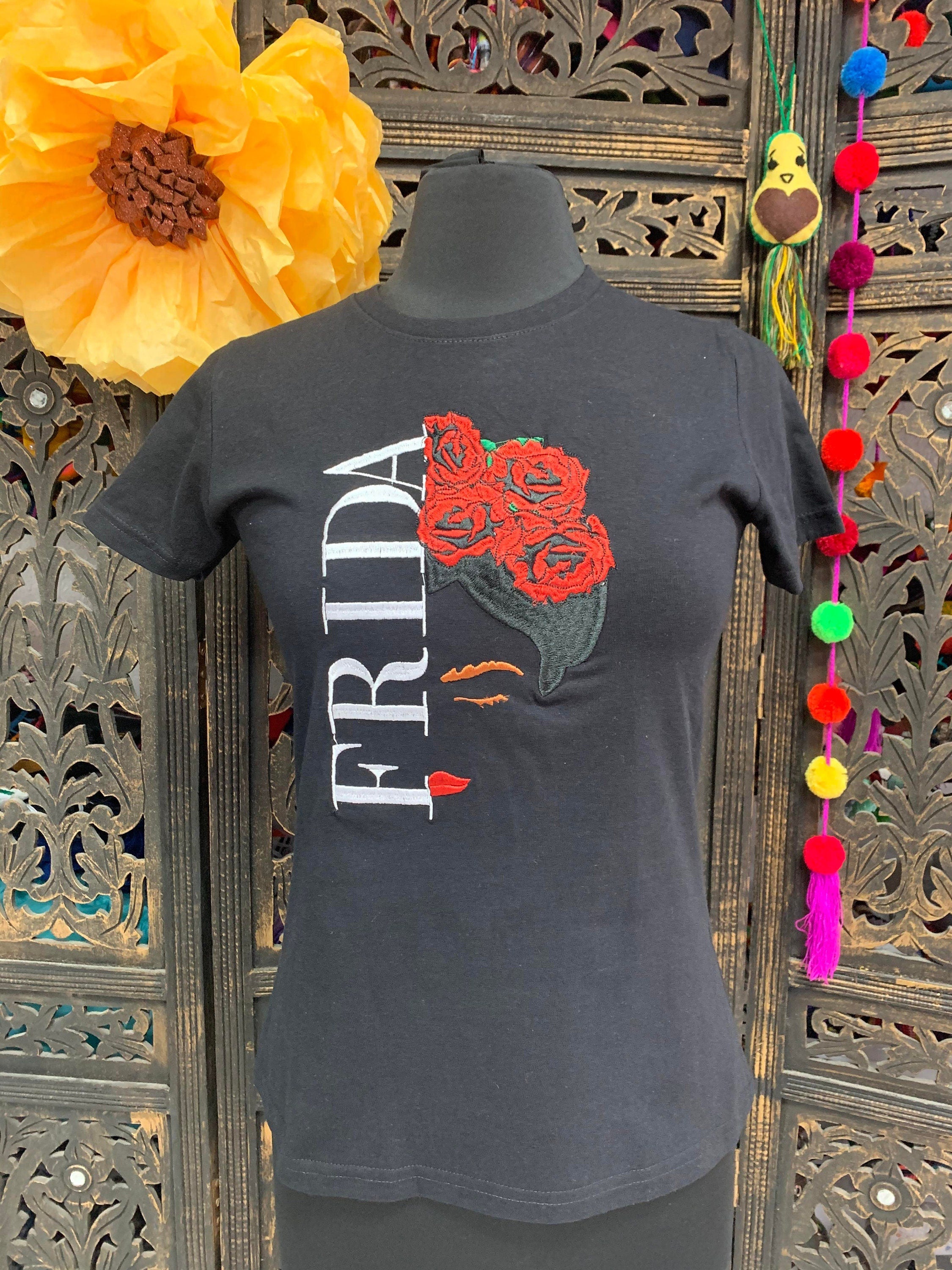 Image of Beautiful Mexican Embroidered Frida TShirts - Artisanal TShirts