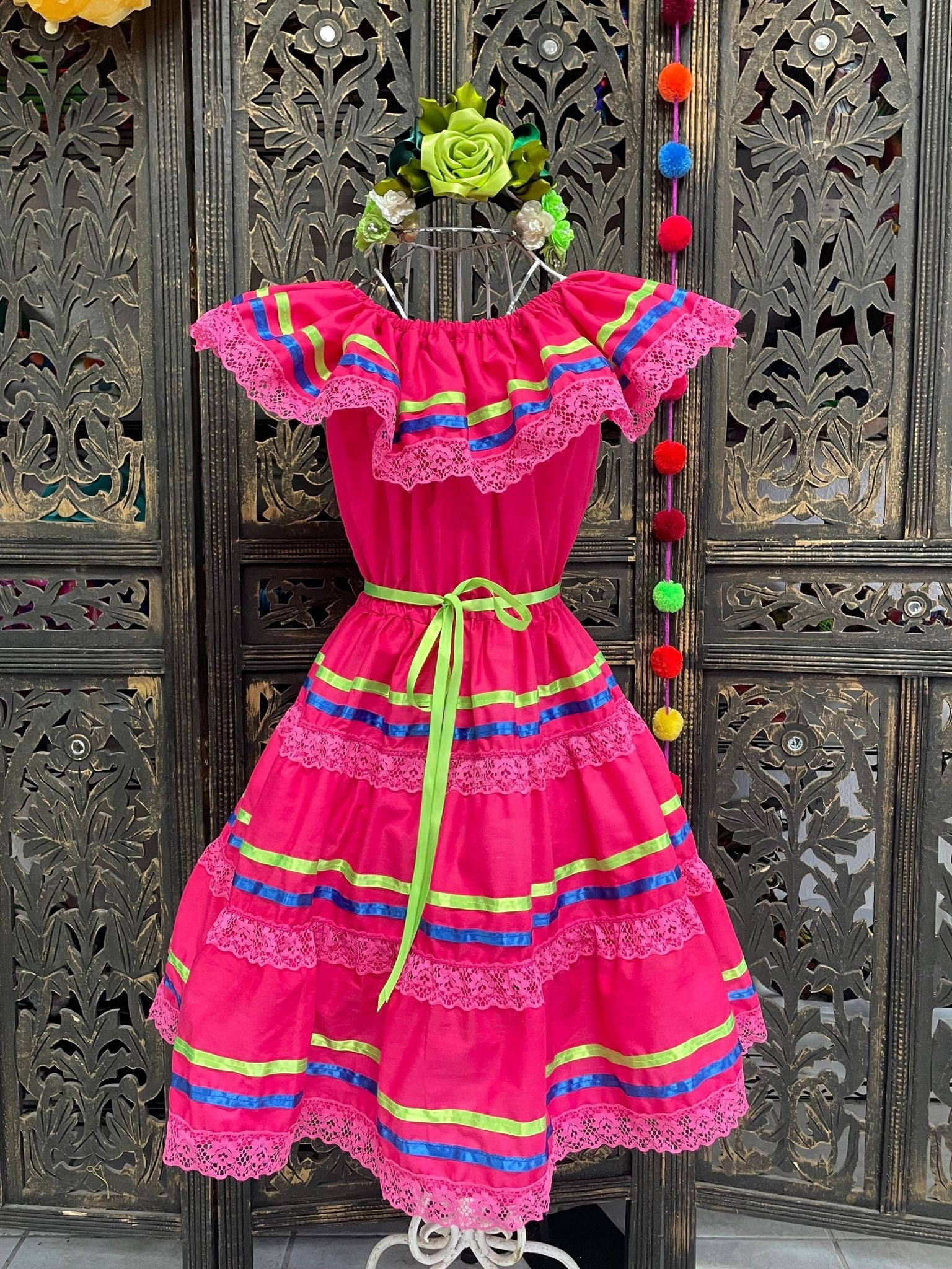 Image of Ready to Ship Fiesta Dress - Girls Halloween Costume - Handmade Mexican Dress