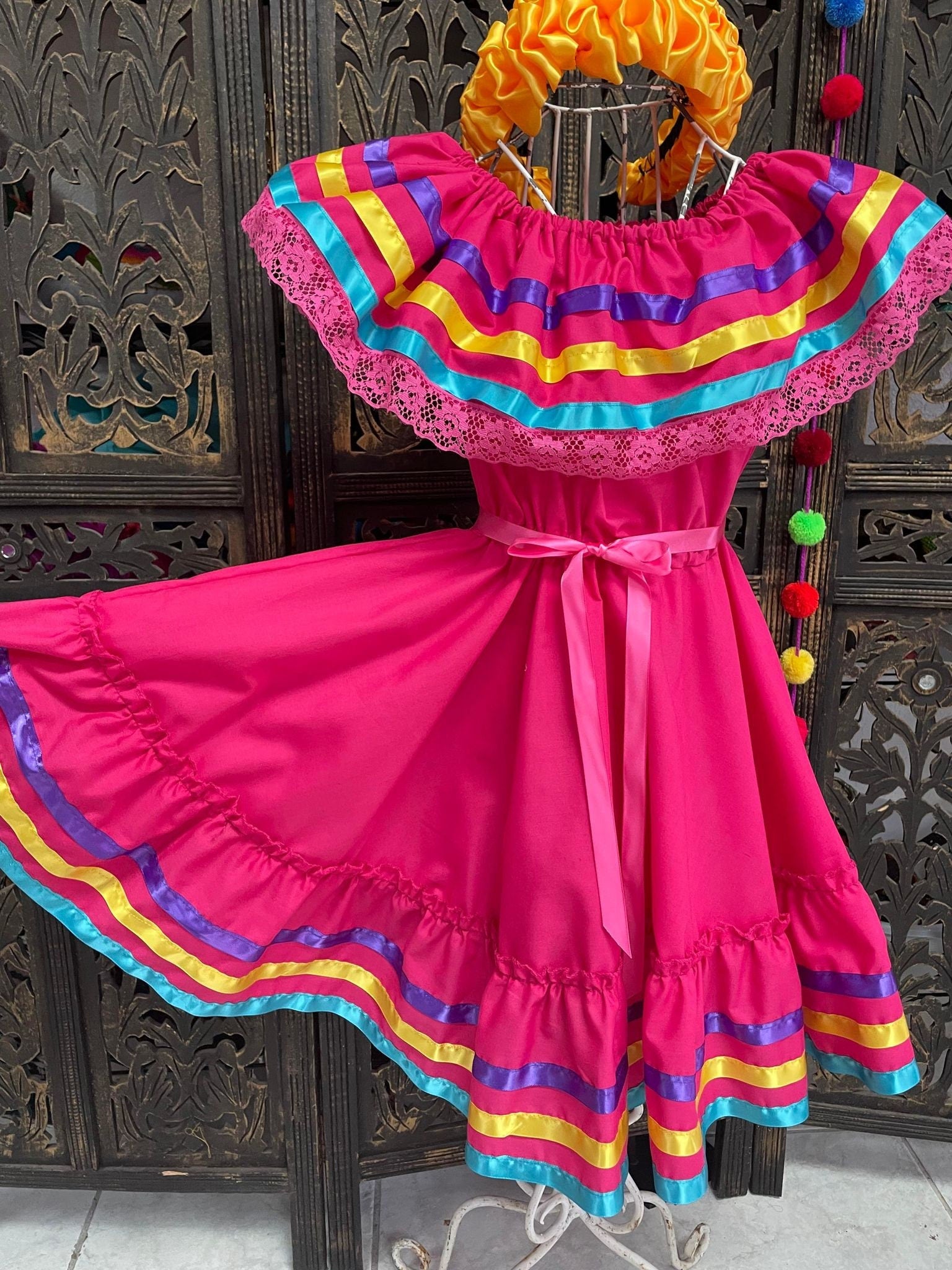 Image of Fiesta Dress - Girls Halloween Costume - Handmade Mexican Dress