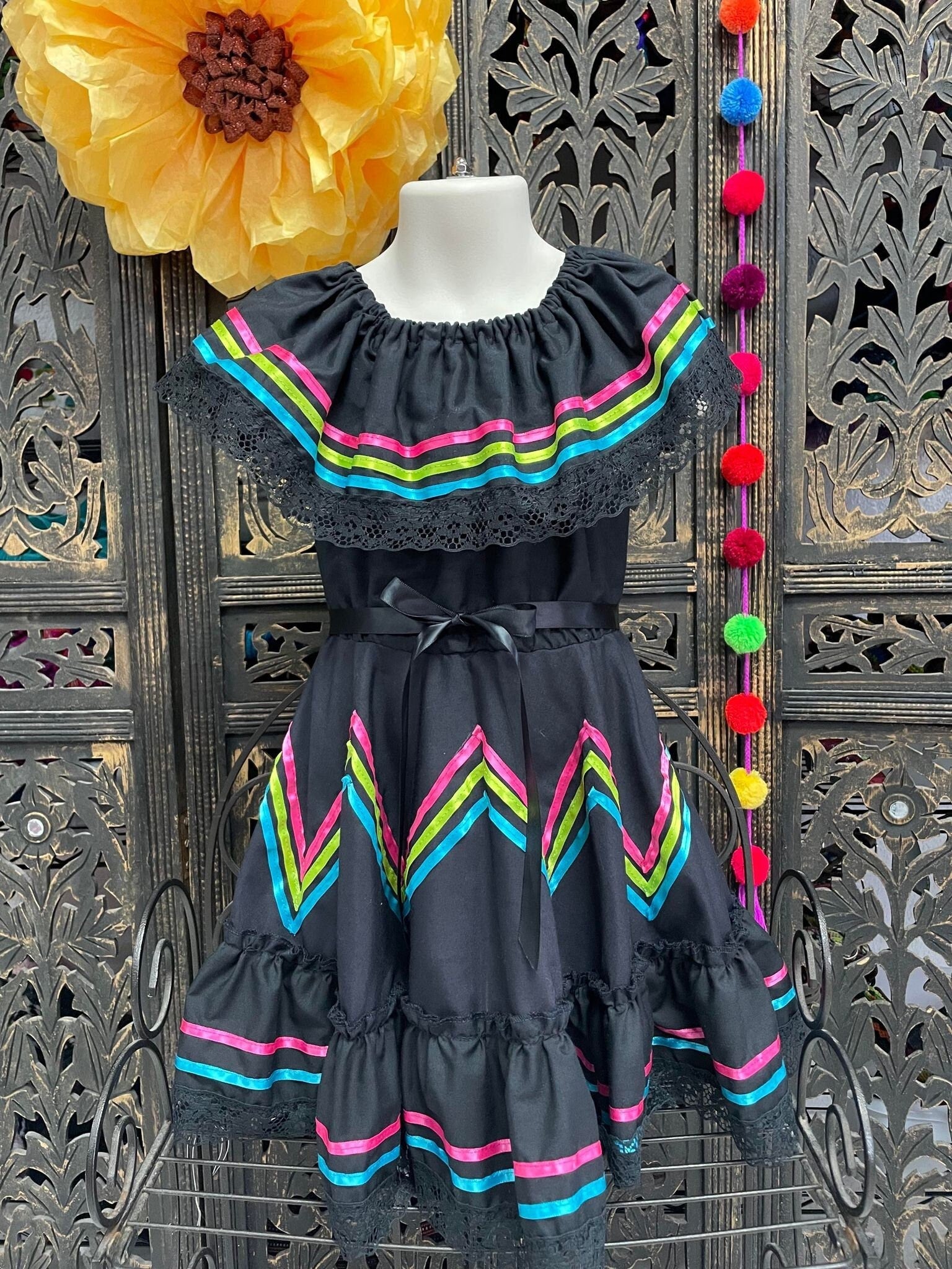Image of Ready to Ship Fiesta/Estrella Dress - Girls Halloween Costume - Handmade Mexican Dress