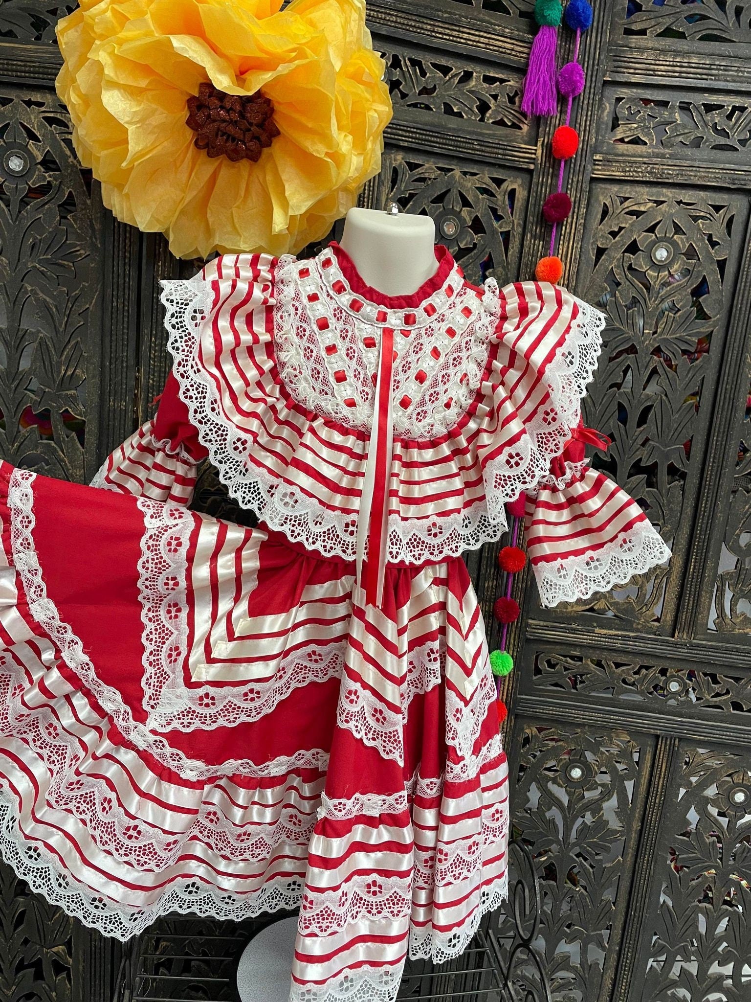 Ready to Ship Elegant Rosie Fiesta Dress - Girls Halloween Costume - Handmade Mexican Dress