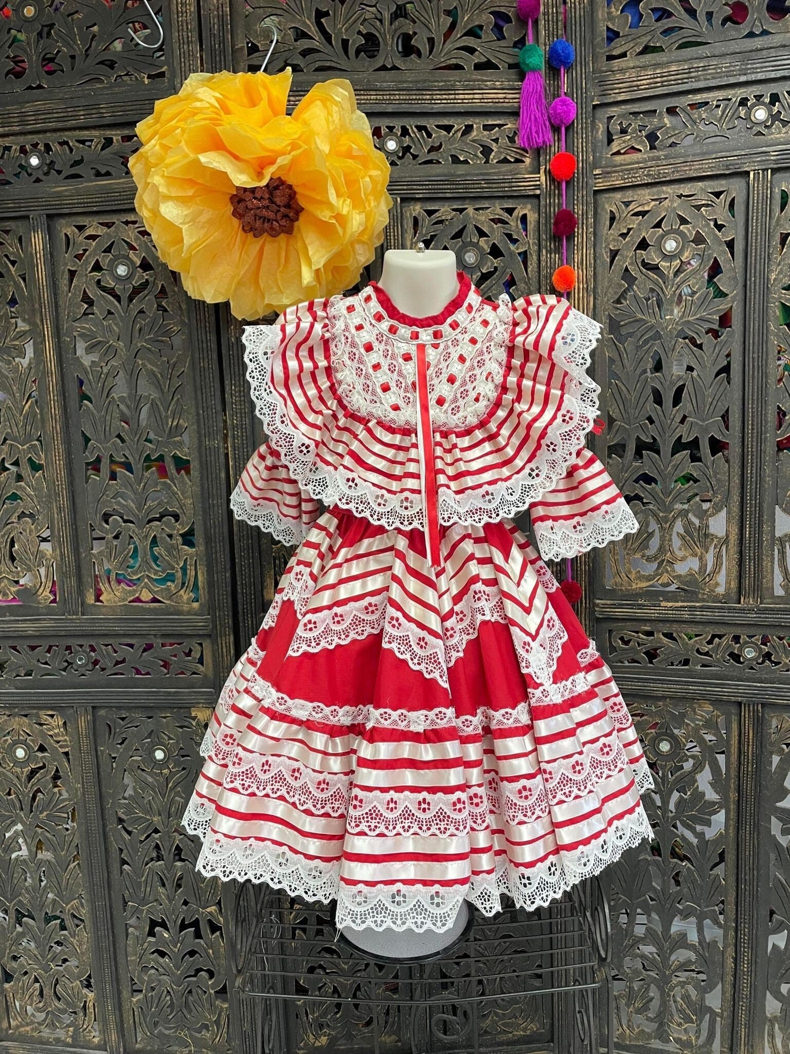 Ready to Ship Elegant Rosie Fiesta Dress - Girls Halloween Costume - Handmade Mexican Dress