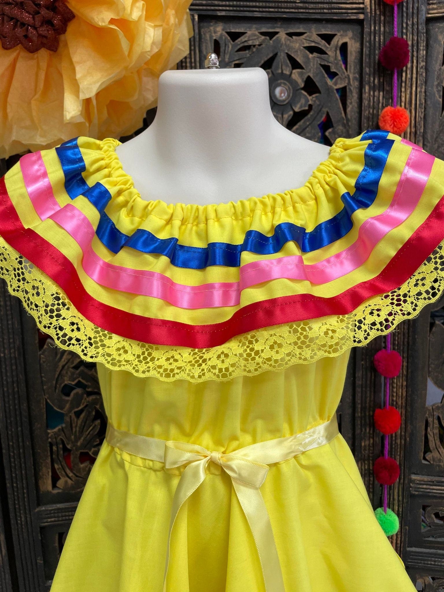 Image of Ribbon Fiesta Dress - Girls Halloween Costume - Handmade Mexican Dress