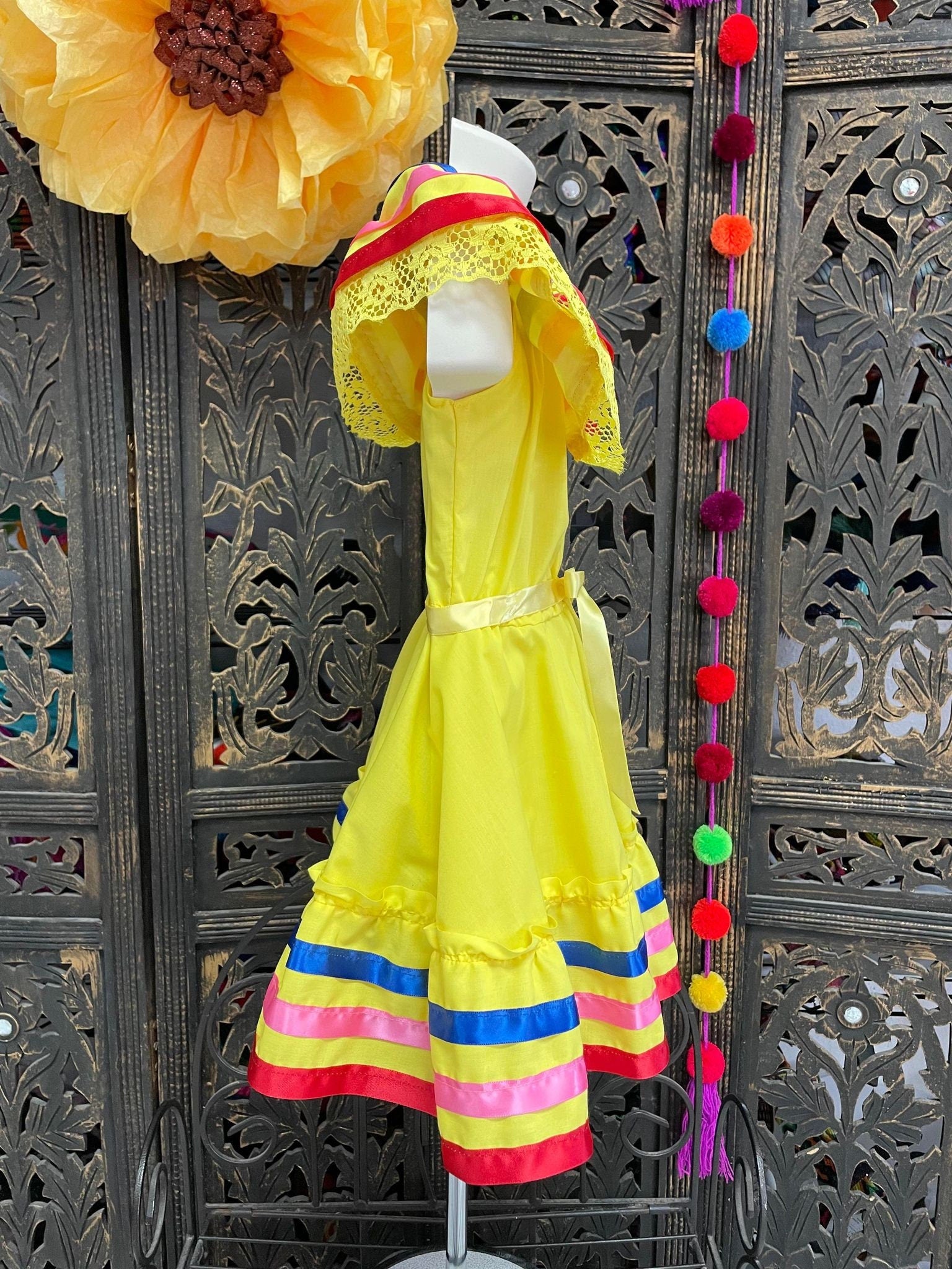 Image of Ribbon Fiesta Dress - Girls Halloween Costume - Handmade Mexican Dress