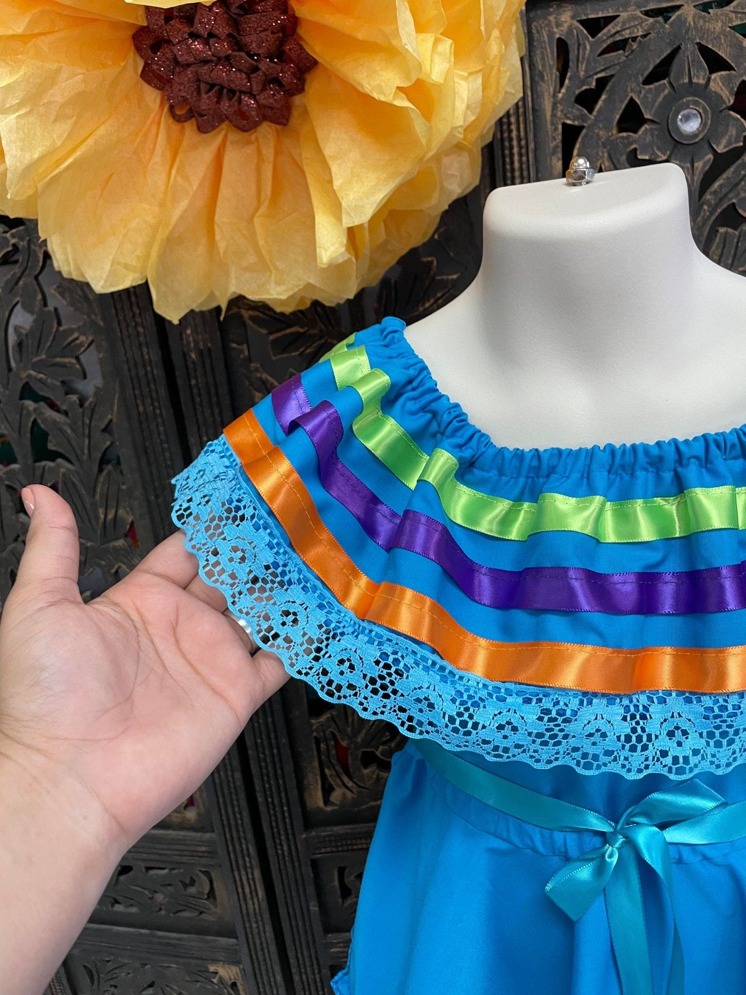 Image of Ribbon Fiesta Dress - Girls Halloween Costume - Handmade Mexican Dress