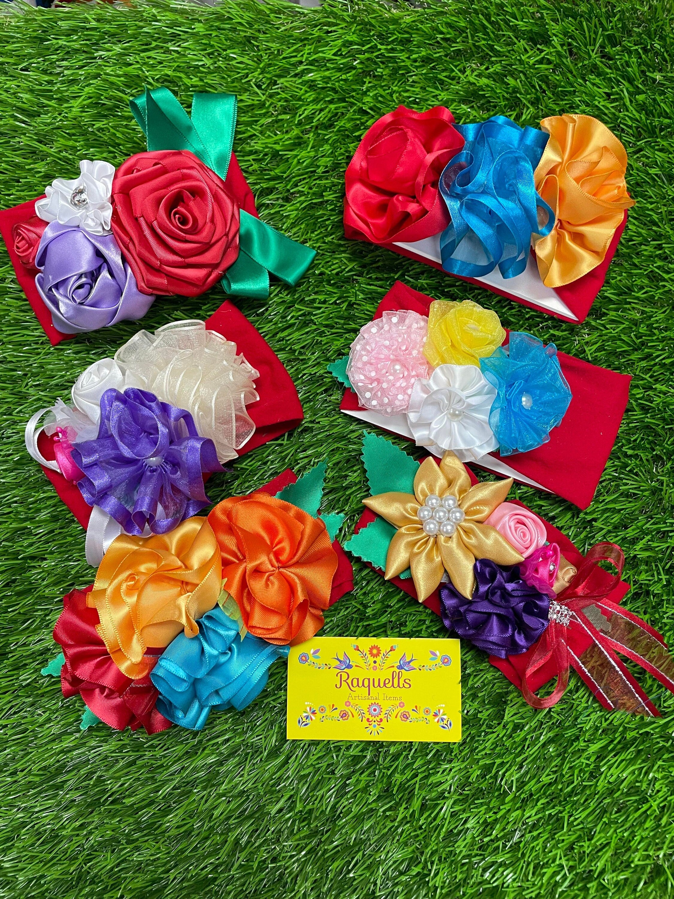 Image of Handmade Soft Baby Headband - Floral Handmade Ribbon Headband - Red Headband