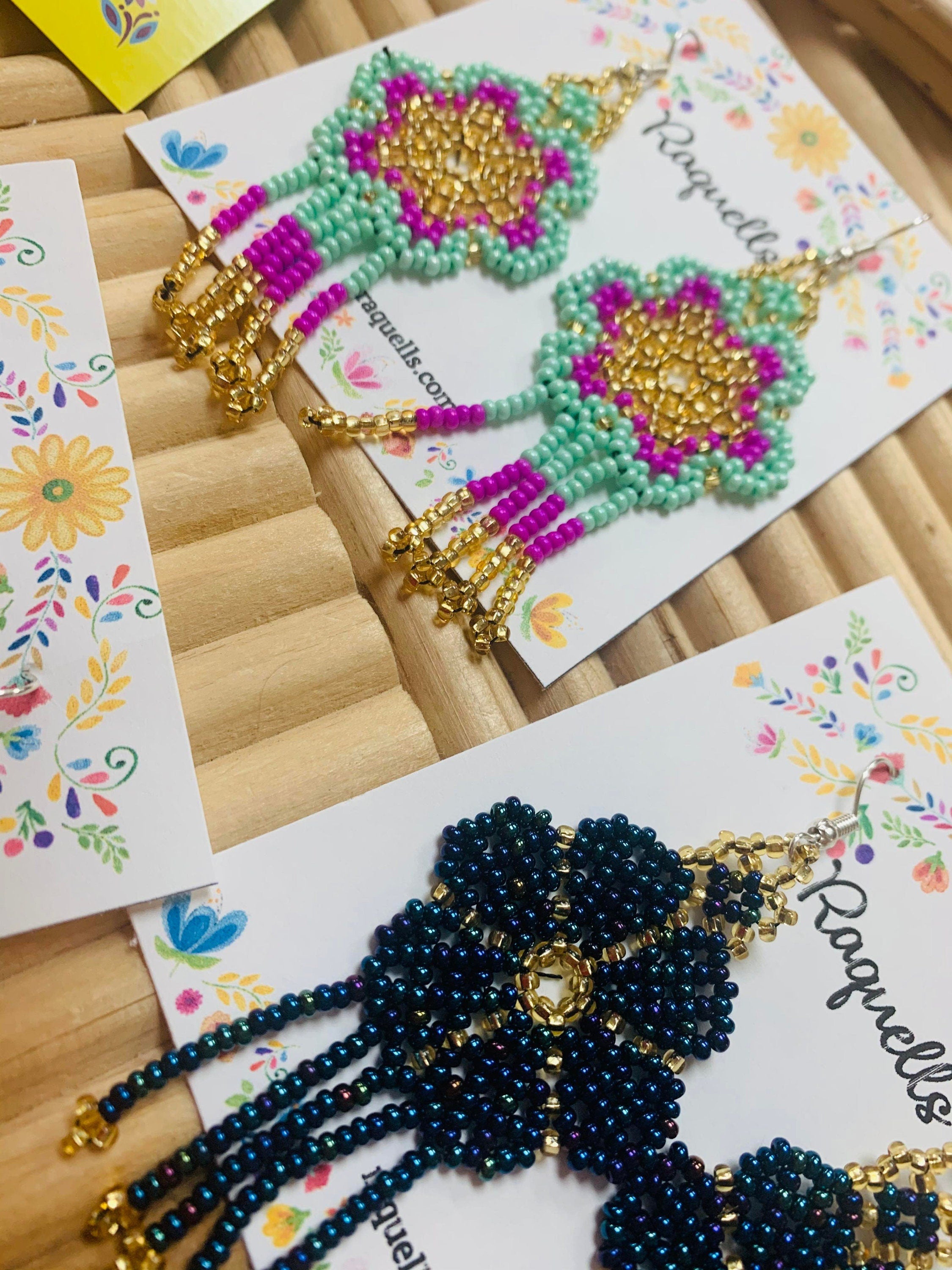 Image of Beautiful Hand Beaded Artisanal Earrings - Beaded Earrings From Chiapas, Mexico