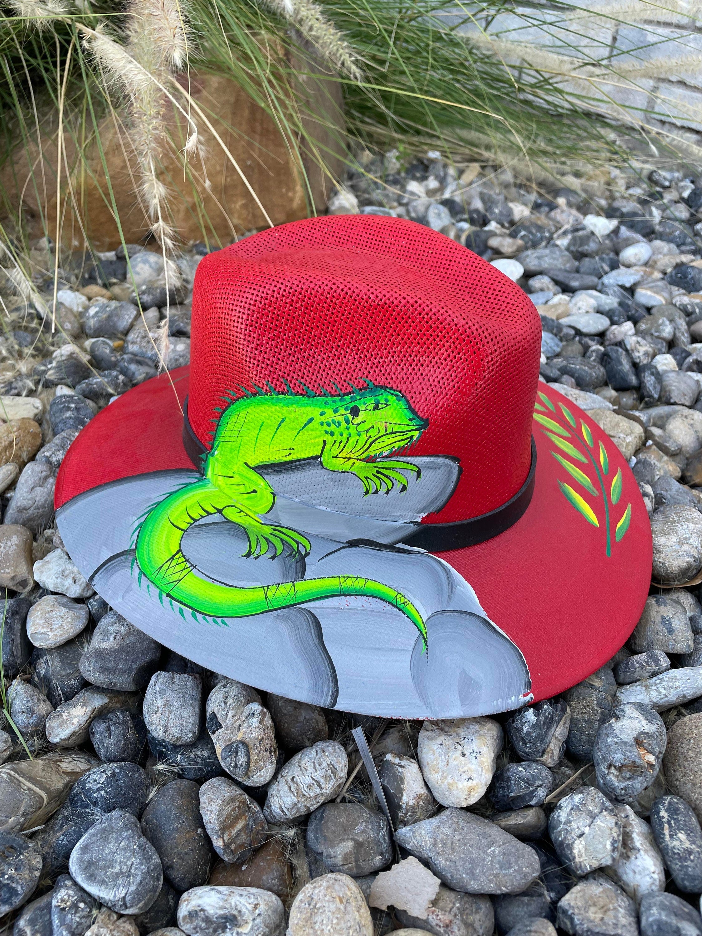 Image of Gorgeous Large Hand Painted Mexican Straw Hat - Artisanal Hat - Western Hat