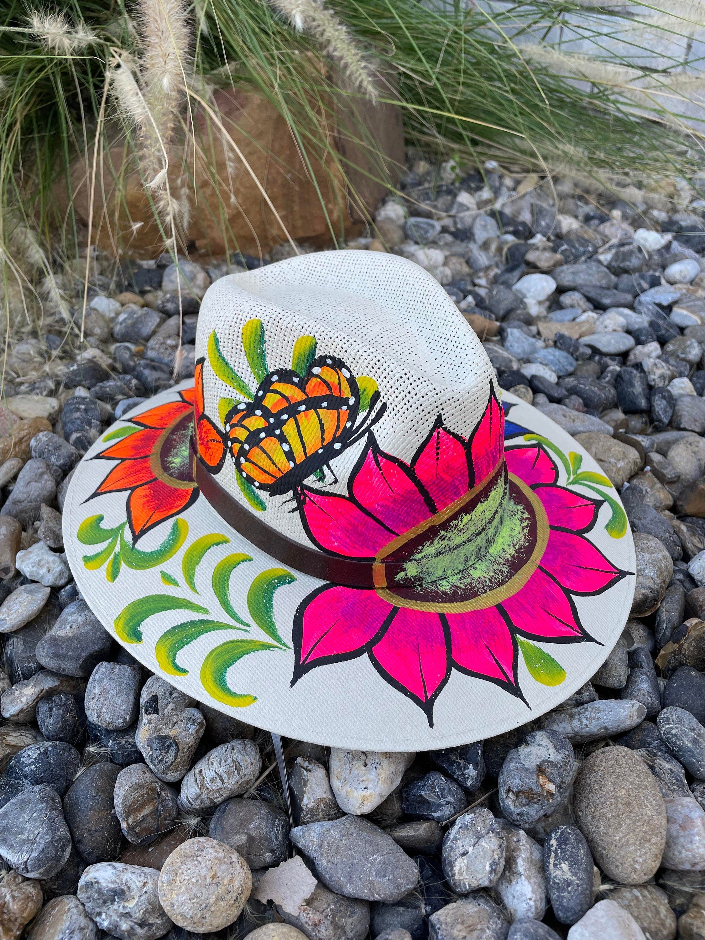 Gorgeous Large Hand Painted Mexican Straw Hat - Artisanal Hat - Western Hat