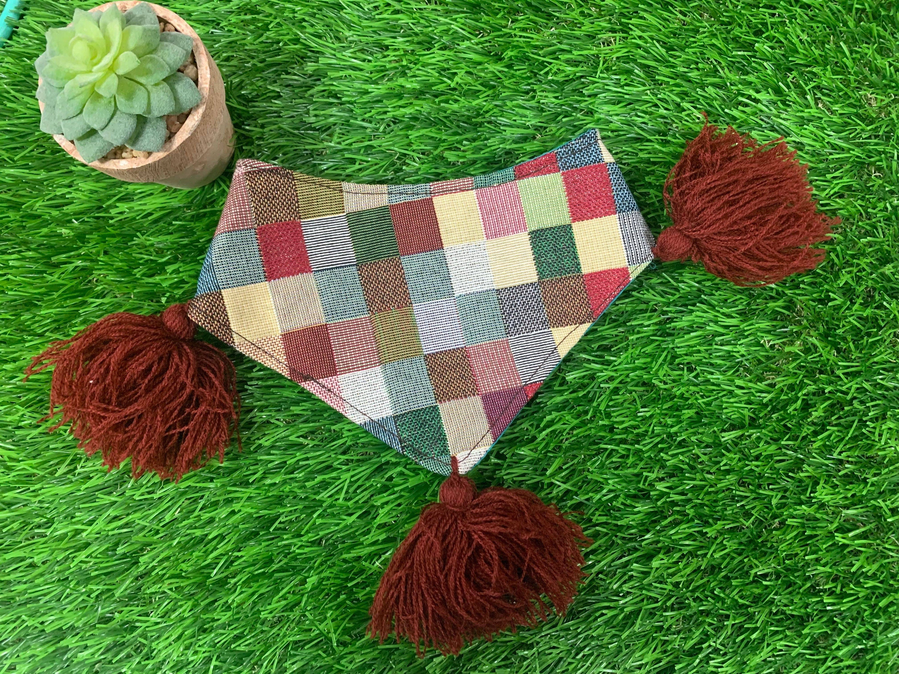 Small Dog Bandanas - Artisan Made Tassel Bandanas - Clip on Bandanas