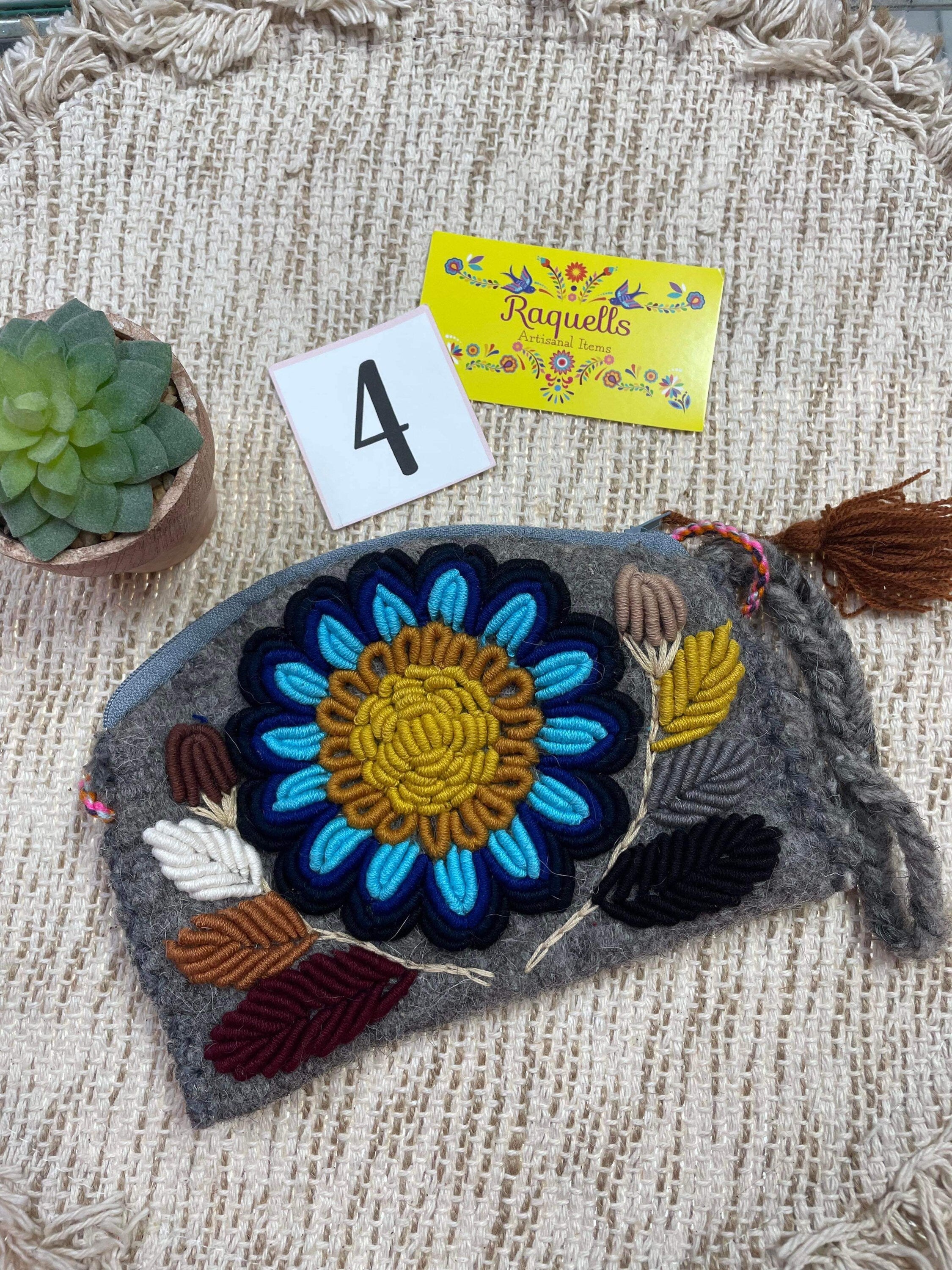 Image of Handmade Mexican Wool Wristlet - Toiletry Bag - Handmade Wallet
