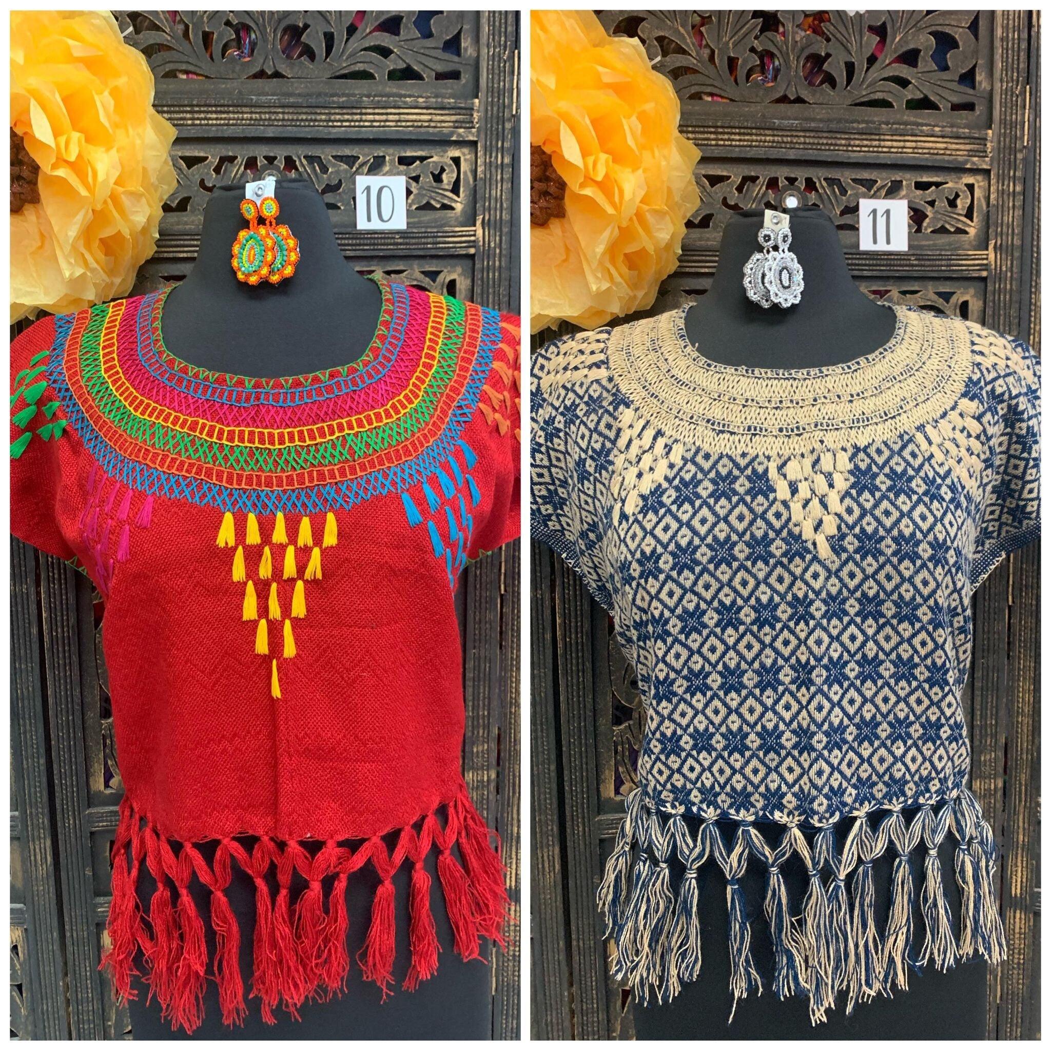 Image of Artisanal Fringe Top - Mexican Fringe Blouse Large Size