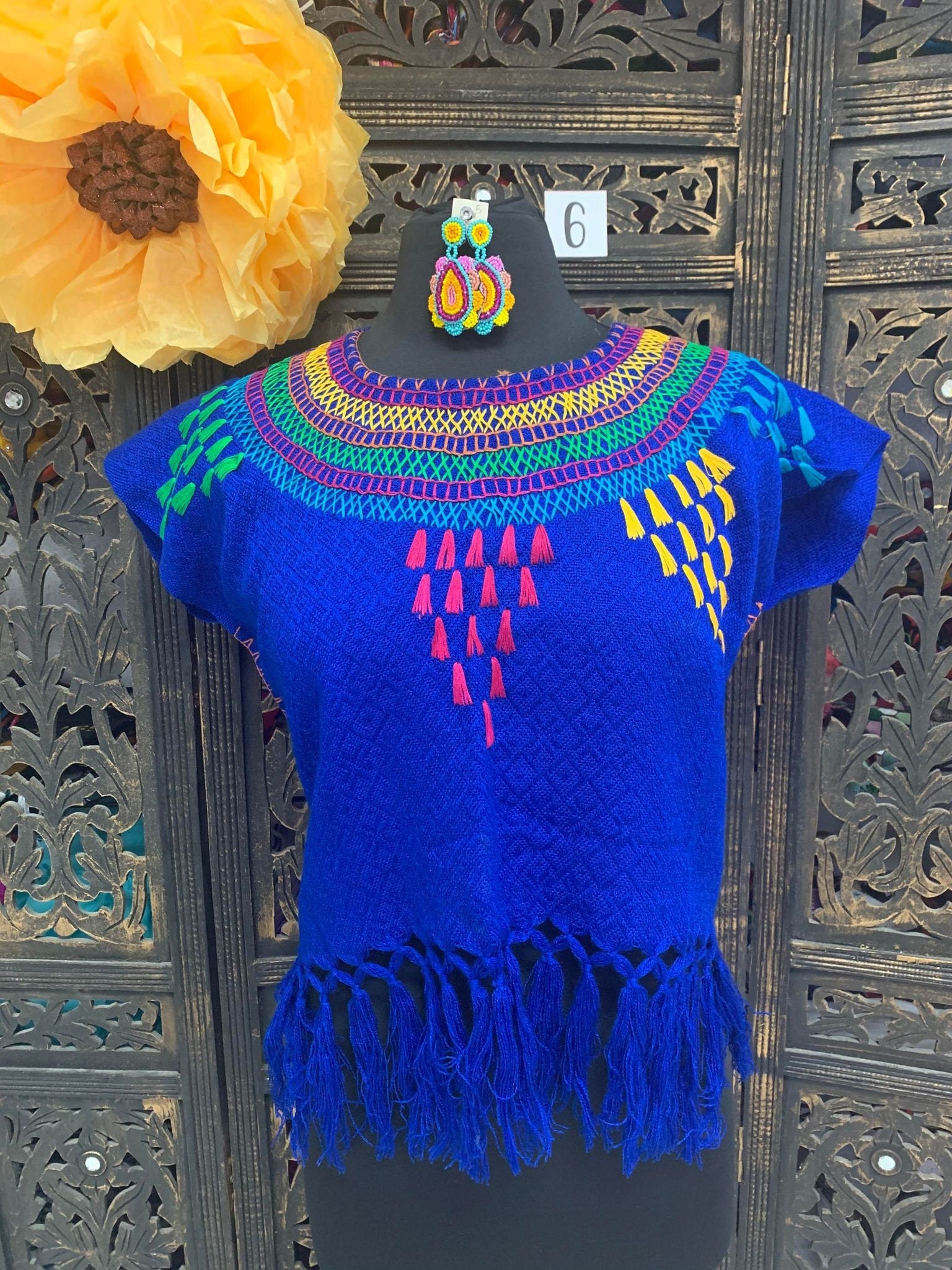 Artisanal Fringe Top - Mexican Fringe Blouse Large Size