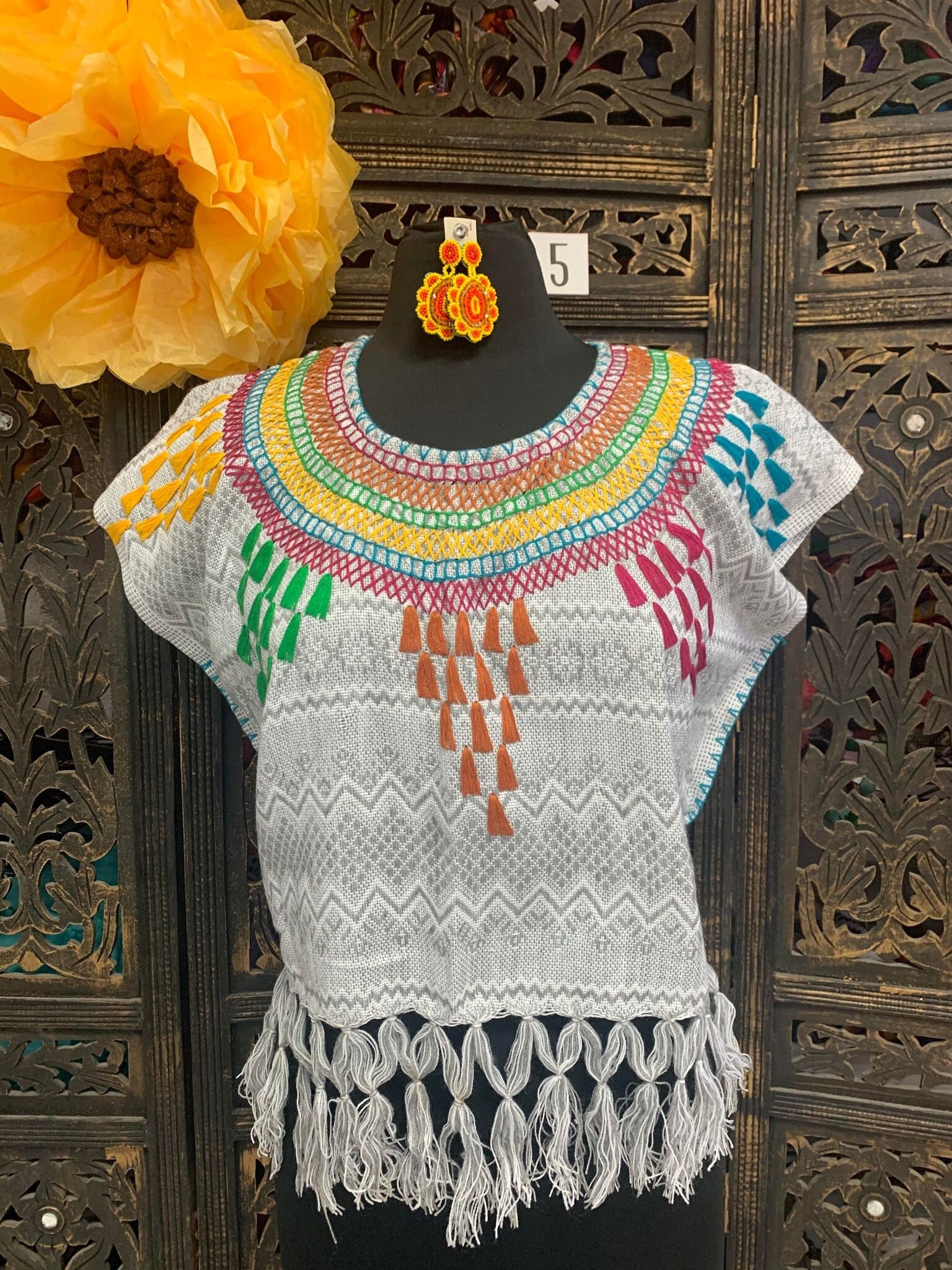 Artisanal Fringe Top - Mexican Fringe Blouse Large Size