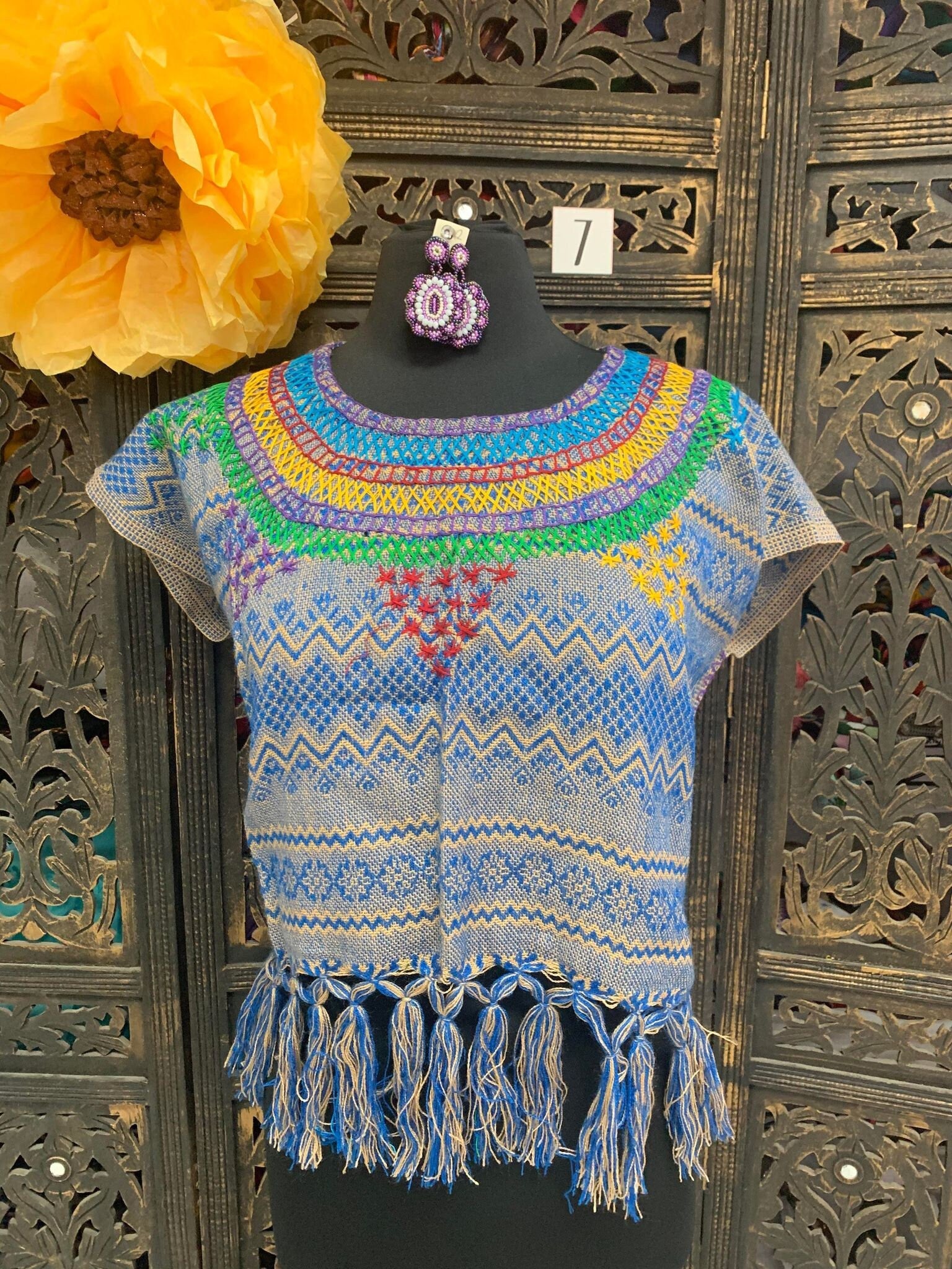 Artisanal Fringe Top - Mexican Fringe Blouse Large Size