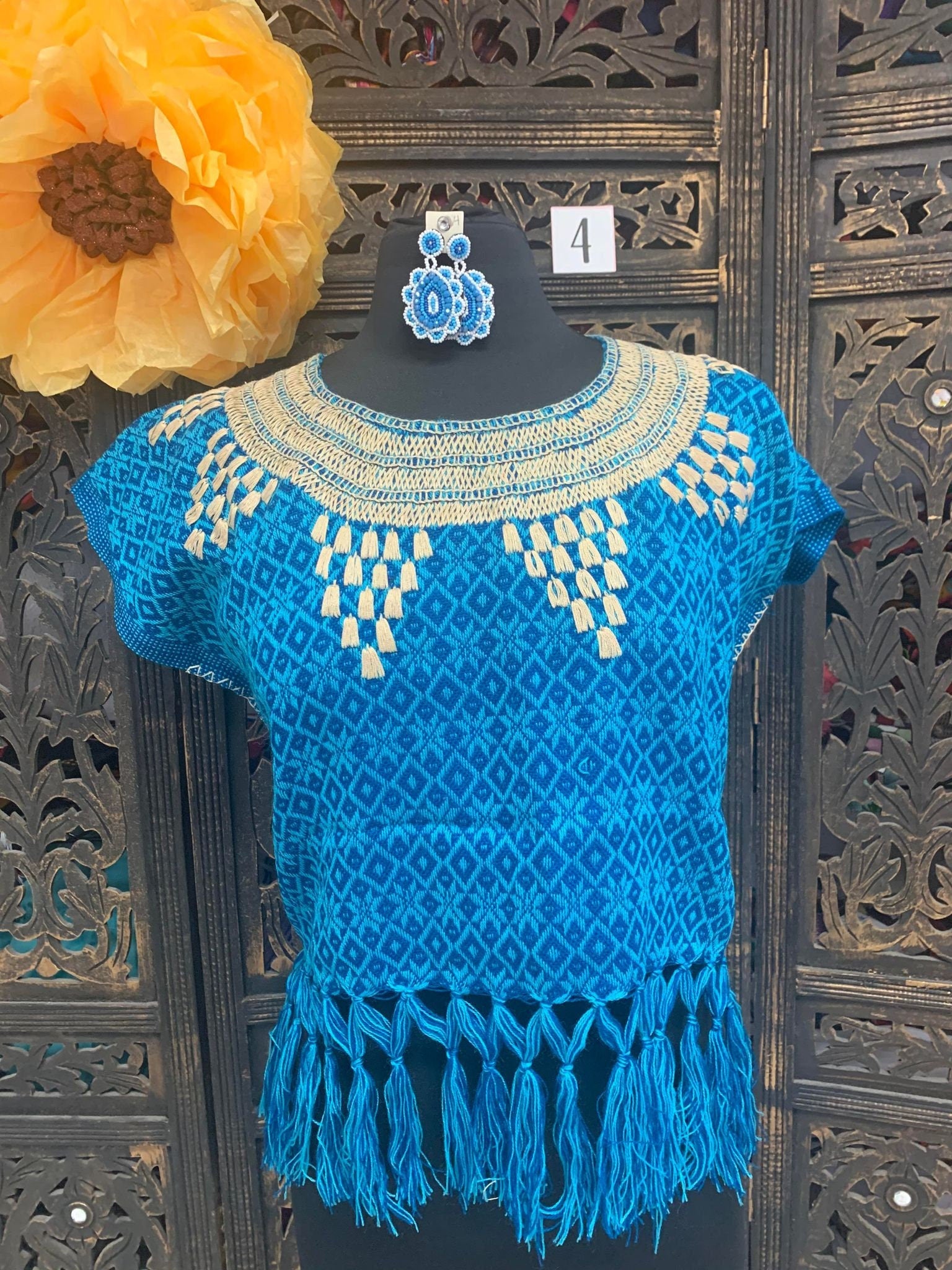 Image of Artisanal Fringe Top - Mexican Fringe Blouse Large Size