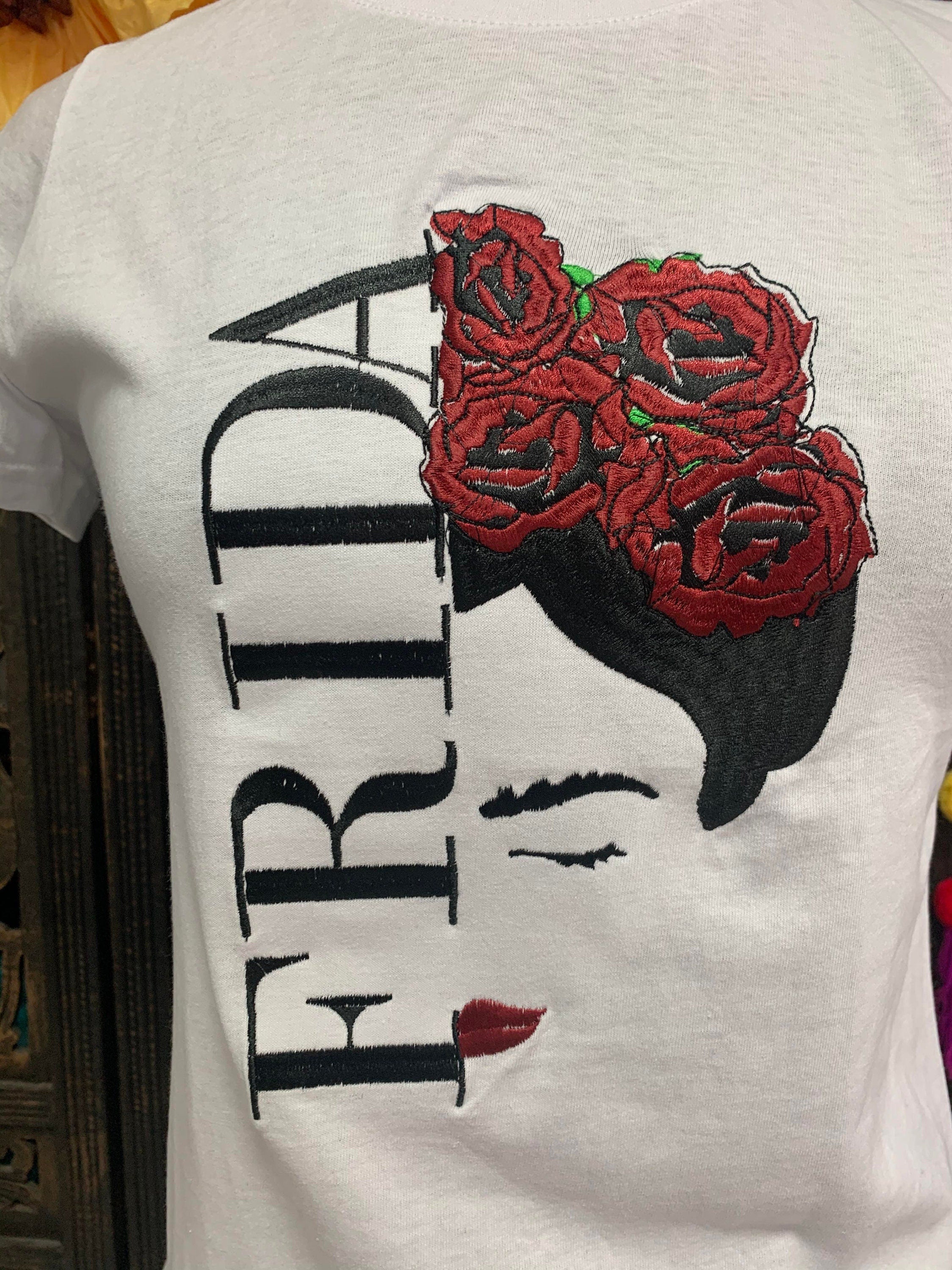 Image of Beautiful Mexican Embroidered Frida TShirts - Artisanal TShirts