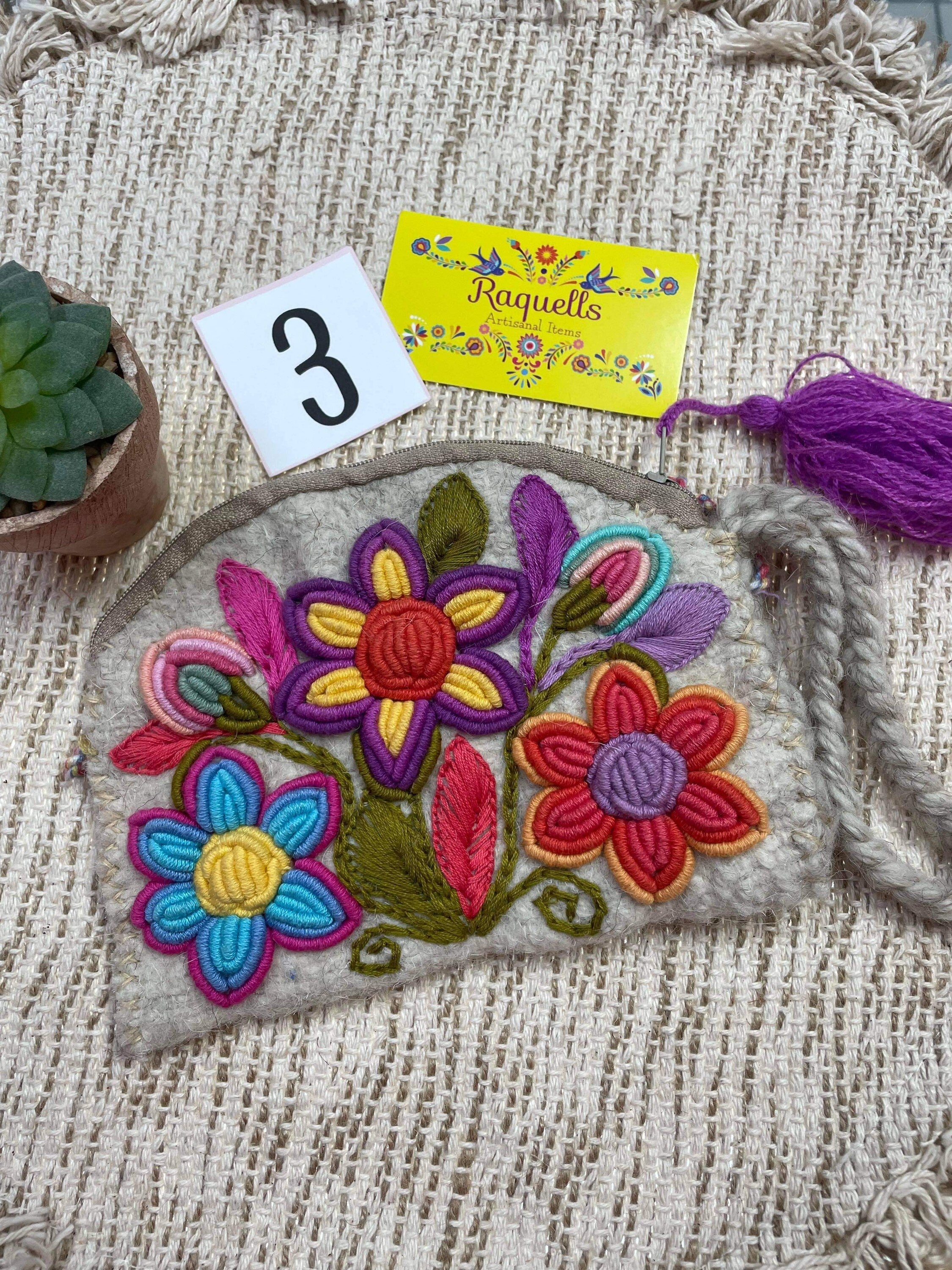 Handmade Mexican Wool Wristlet - Toiletry Bag - Handmade Wallet