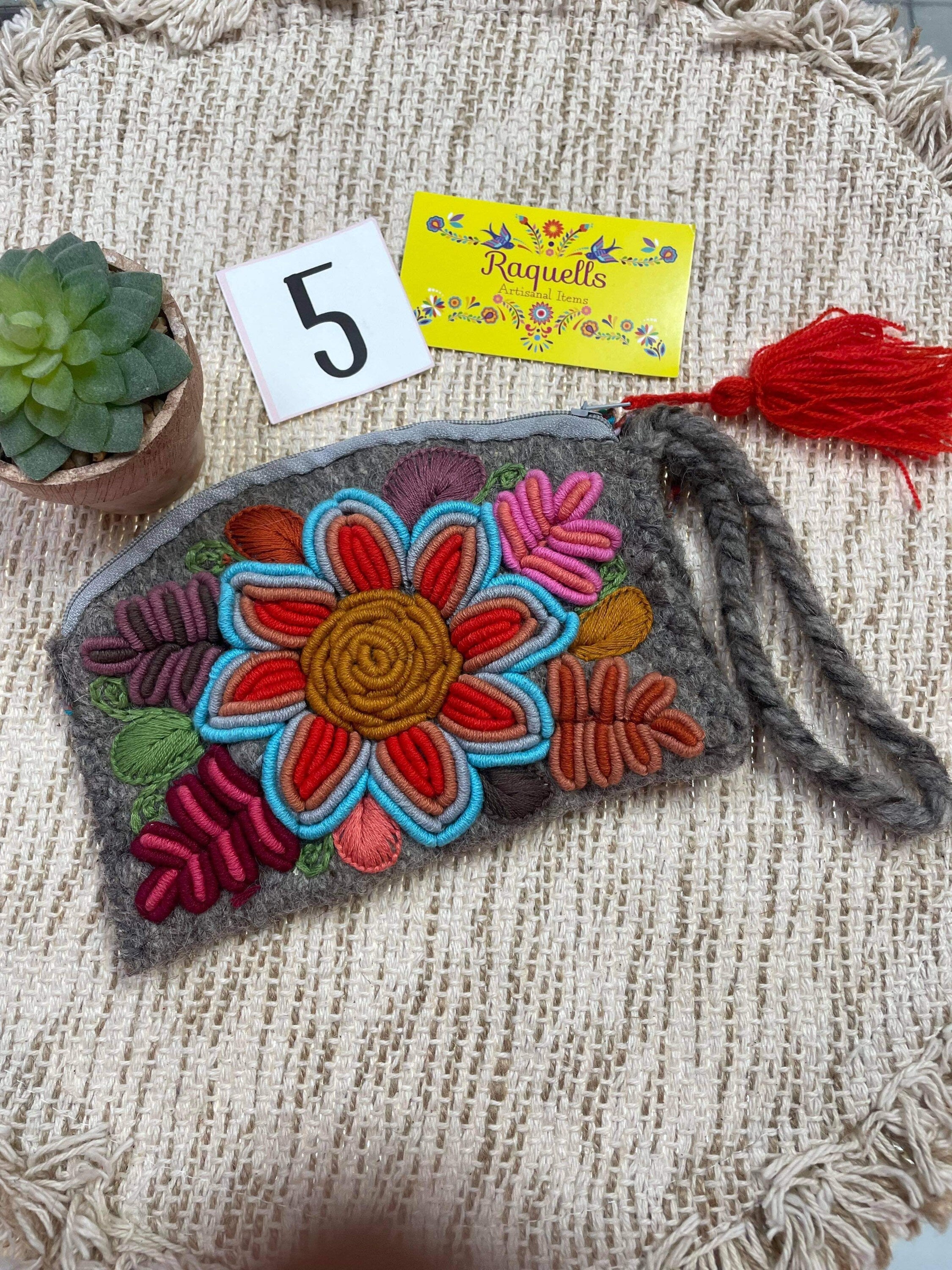 Handmade Mexican Wool Wristlet - Toiletry Bag - Handmade Wallet