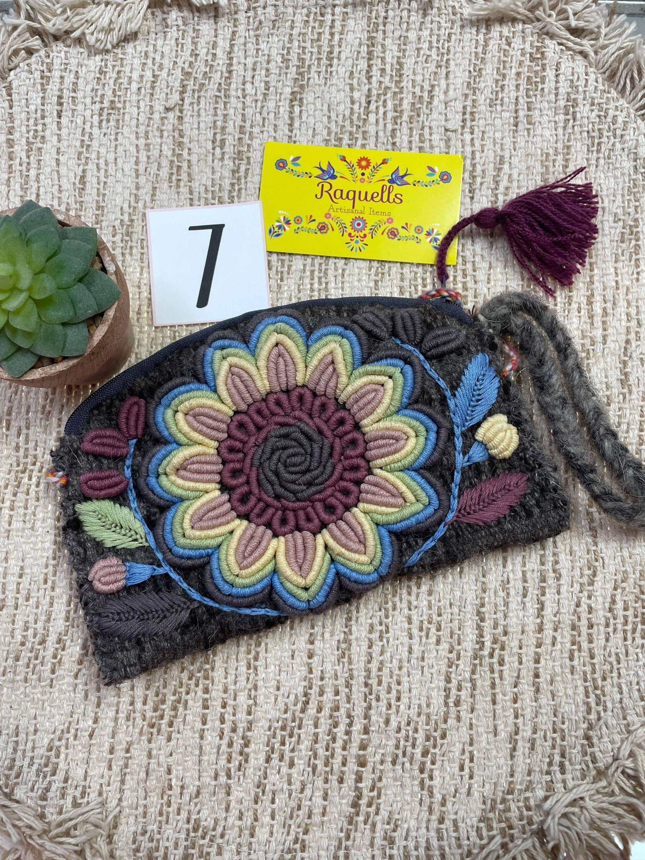 Image of Handmade Mexican Wool Wristlet - Toiletry Bag - Handmade Wallet