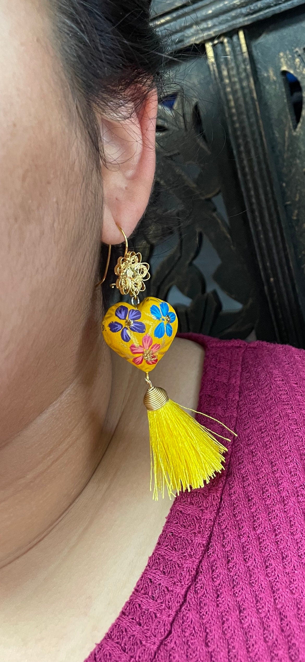 Image of Beautiful Hand Painted Artisanal Necklaces - Mexican Wooden Hearts - Mexican Necklace made by our Oaxaca Artisan Partners