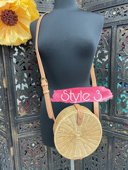 Image of Handwoven Wicker Round Crossbody - Round Straw Purse