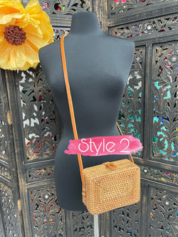 Image of Handwoven Wicker Round Crossbody - Round Straw Purse