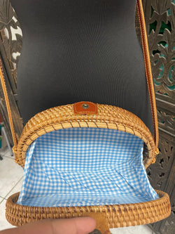 Image of Handwoven Wicker Round Crossbody - Round Straw Purse