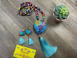 Image of Beautiful Hand Painted Artisanal Necklaces - Mexican Wooden Hearts - Mexican Necklace made by our Oaxaca Artisan Partners