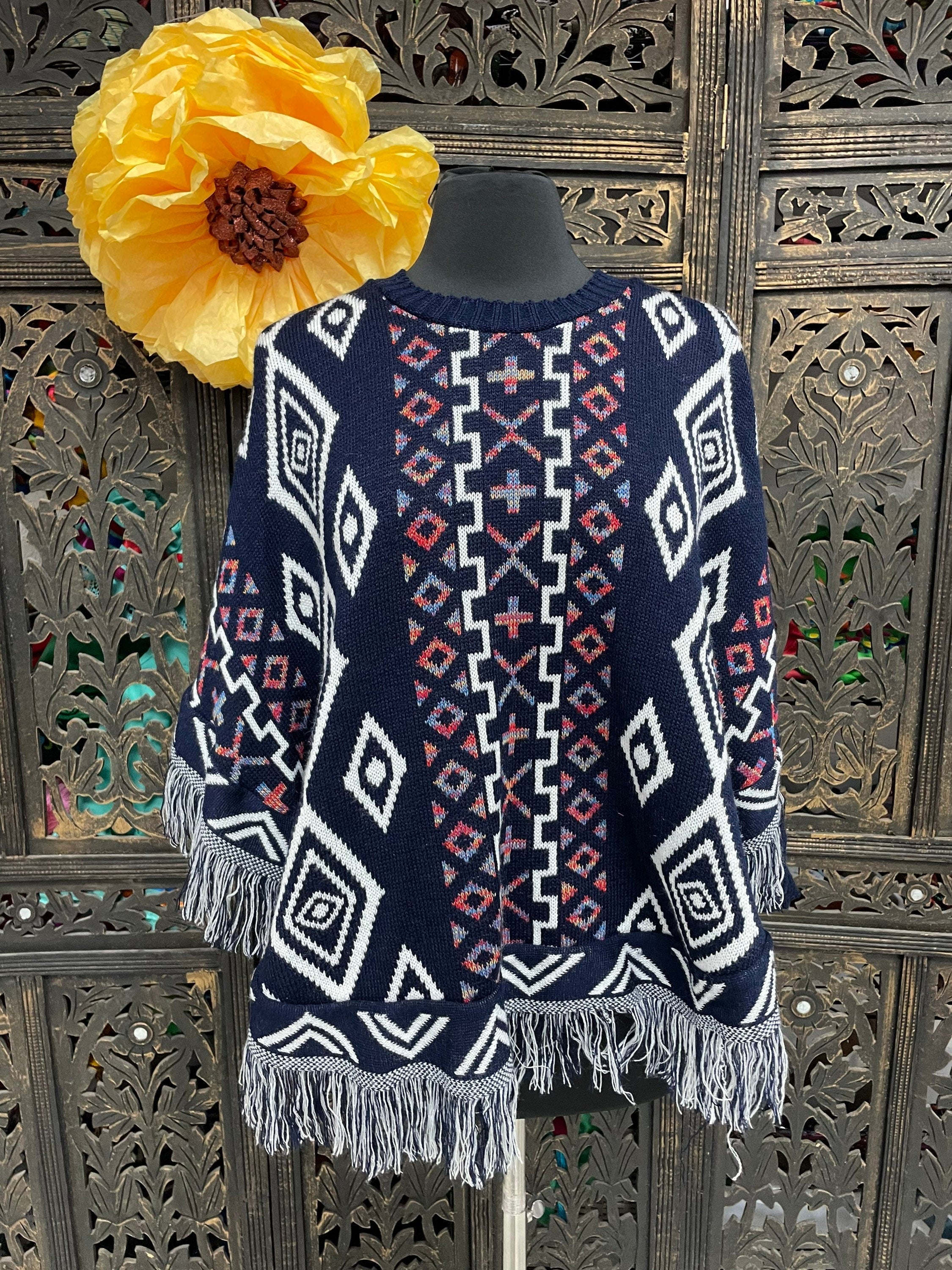 Image of Artisanal Handmade Long Sleeve Mananitas - Mexican Ponchos - Handmade Covering