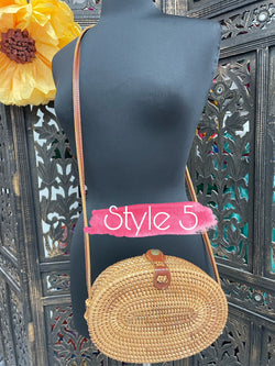 Image of Handwoven Wicker Round Crossbody - Round Straw Purse