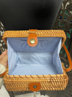 Image of Handwoven Wicker Round Crossbody - Round Straw Purse